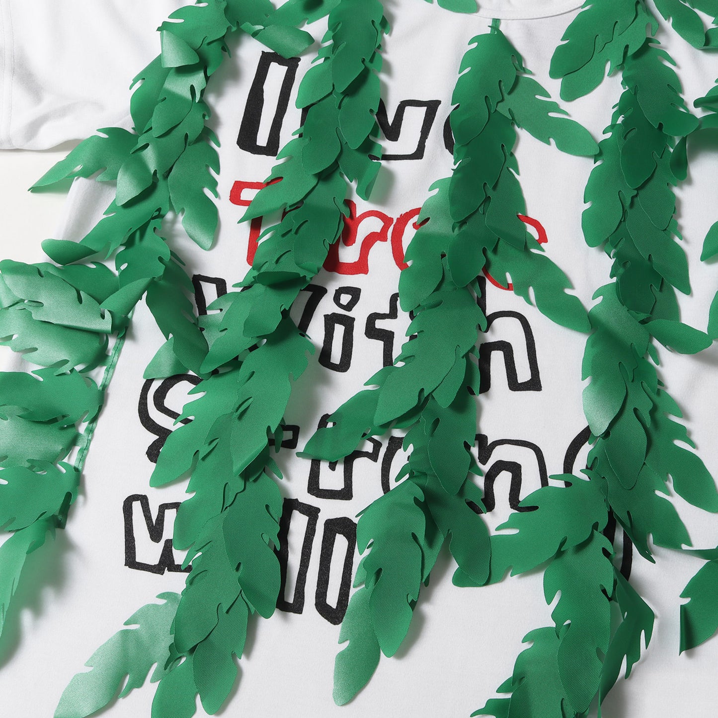24SS リーフ 装飾 メッセージ ロゴ バインダーネック Tシャツ (PM-T022)