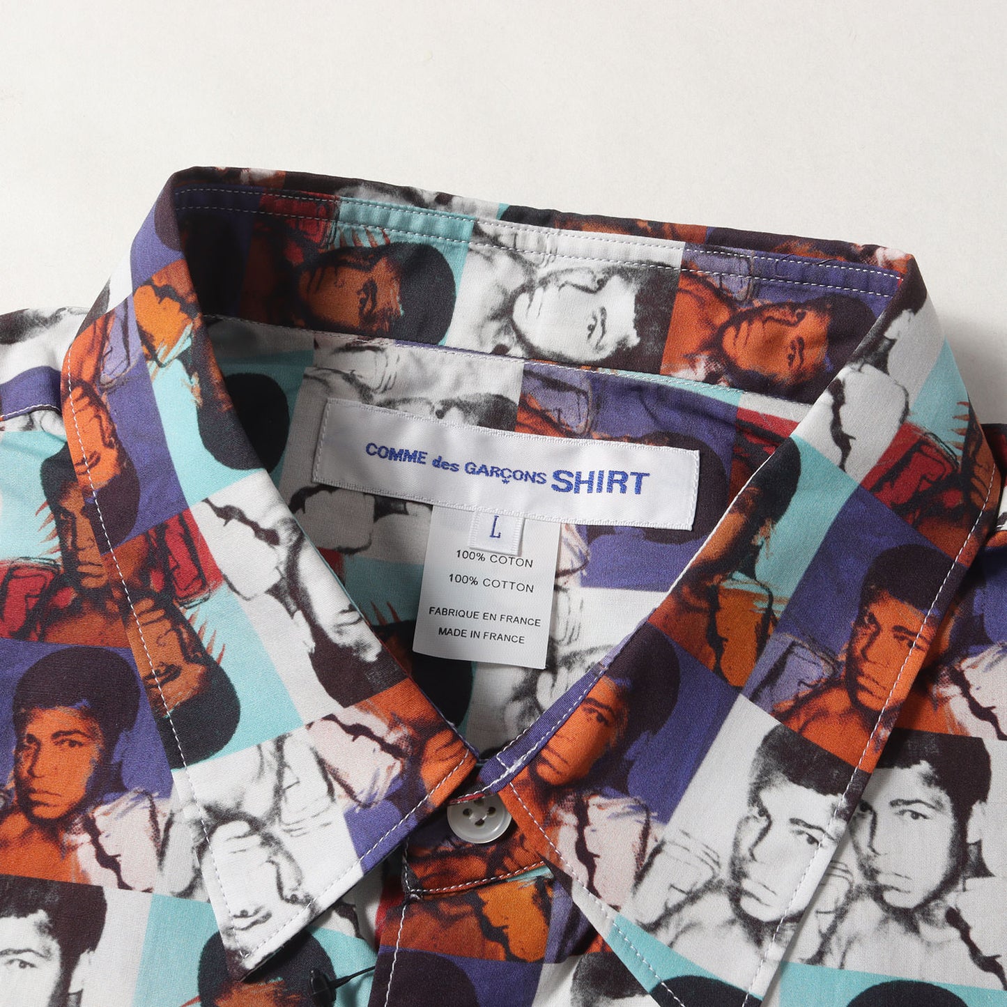 24SS × Andy Warhol Muhammad Ali,1977 アート グラフィック 半袖 ドレス シャツ (FM-B020) / MADE IN FRANCE