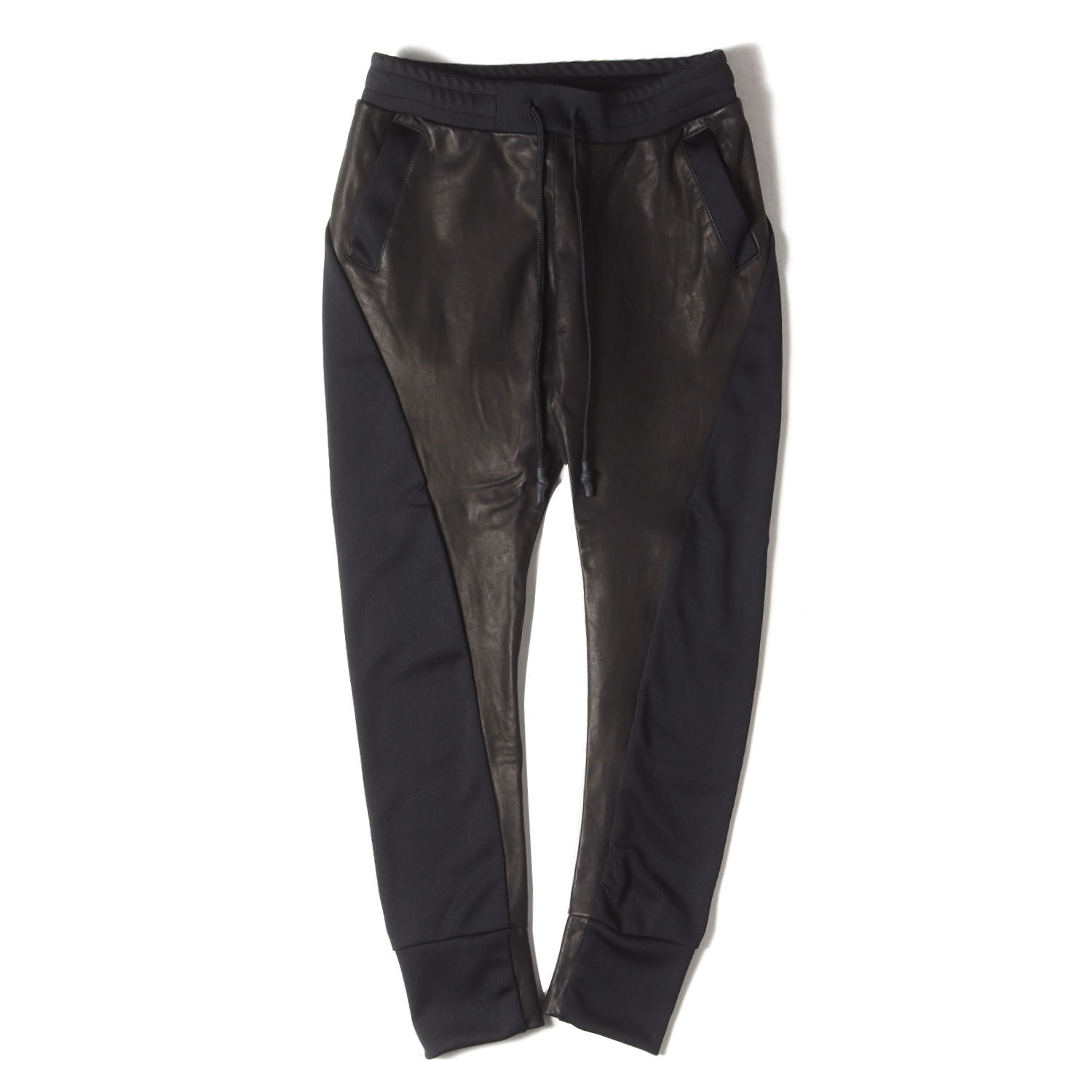 ripvanwinkle (リップヴァンウィンクル) レザーコンビ 立体裁断 ジャージ トラックパンツ(LEATHER JERSEY PANTS) -  ブランド古着の通販・買取 | BEEGLE by Boo-Bee