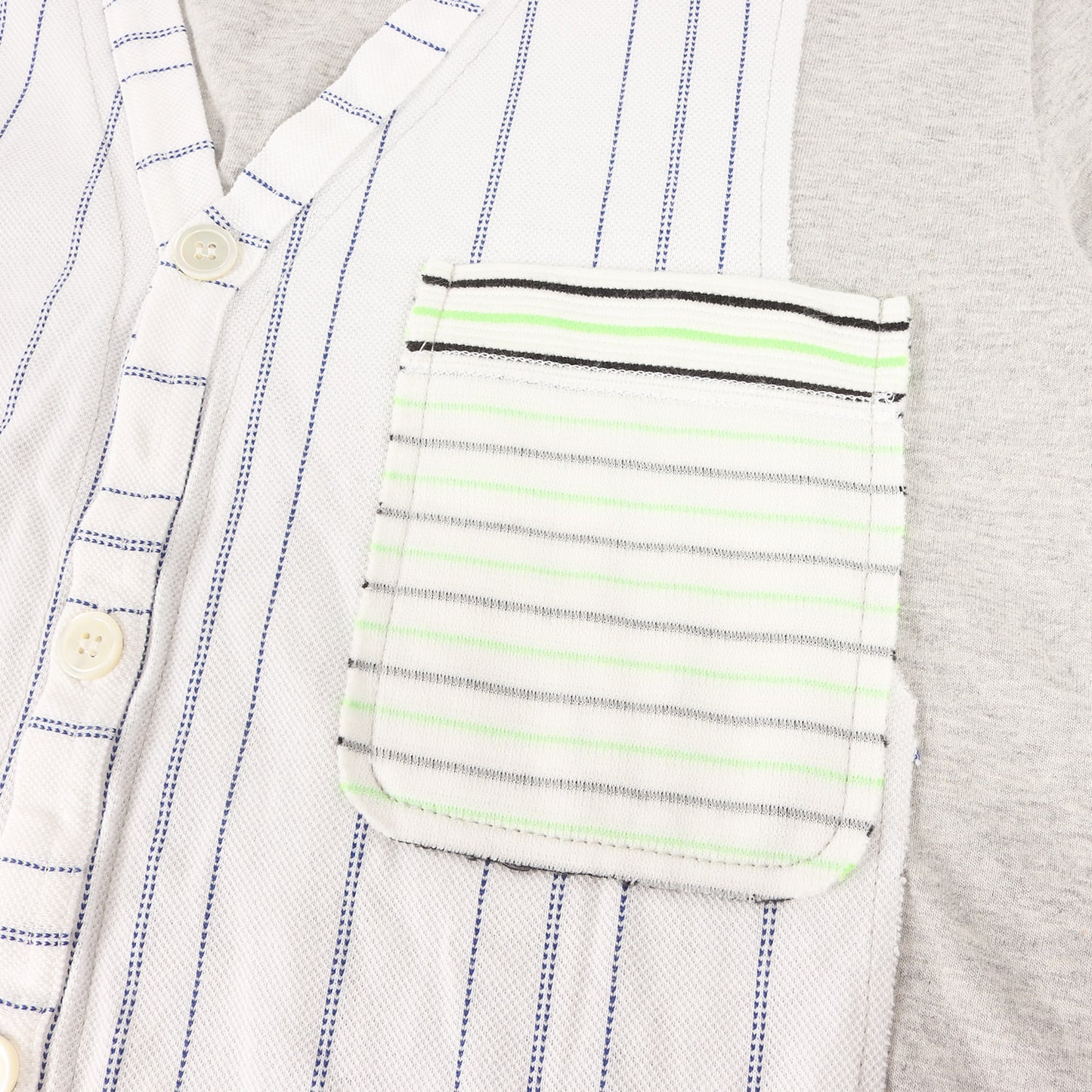 ストライプ 鹿の子 ドッキング バインダーネック Tシャツ (PE-T015)