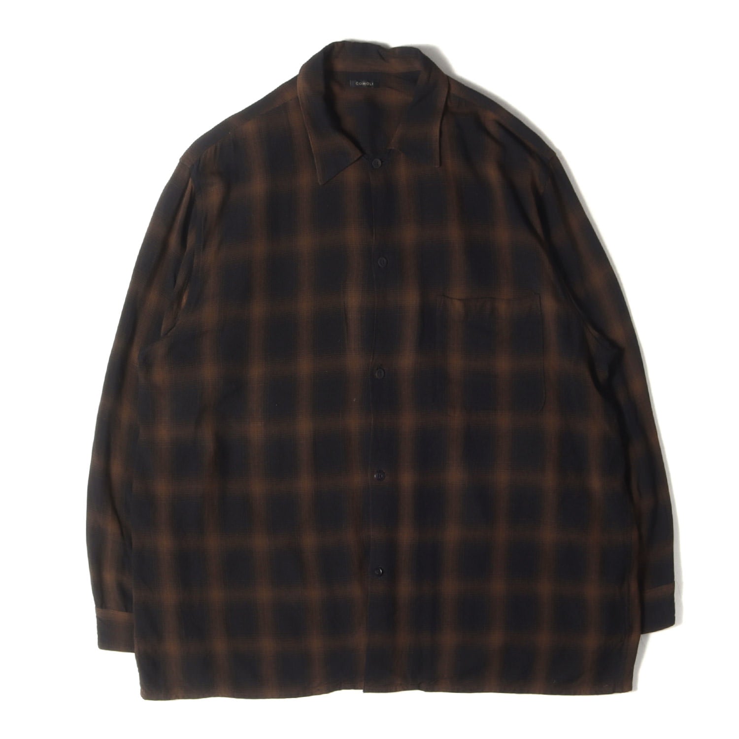 COMOLI (コモリ) 24SS オンブレチェック レーヨン オープンカラー 