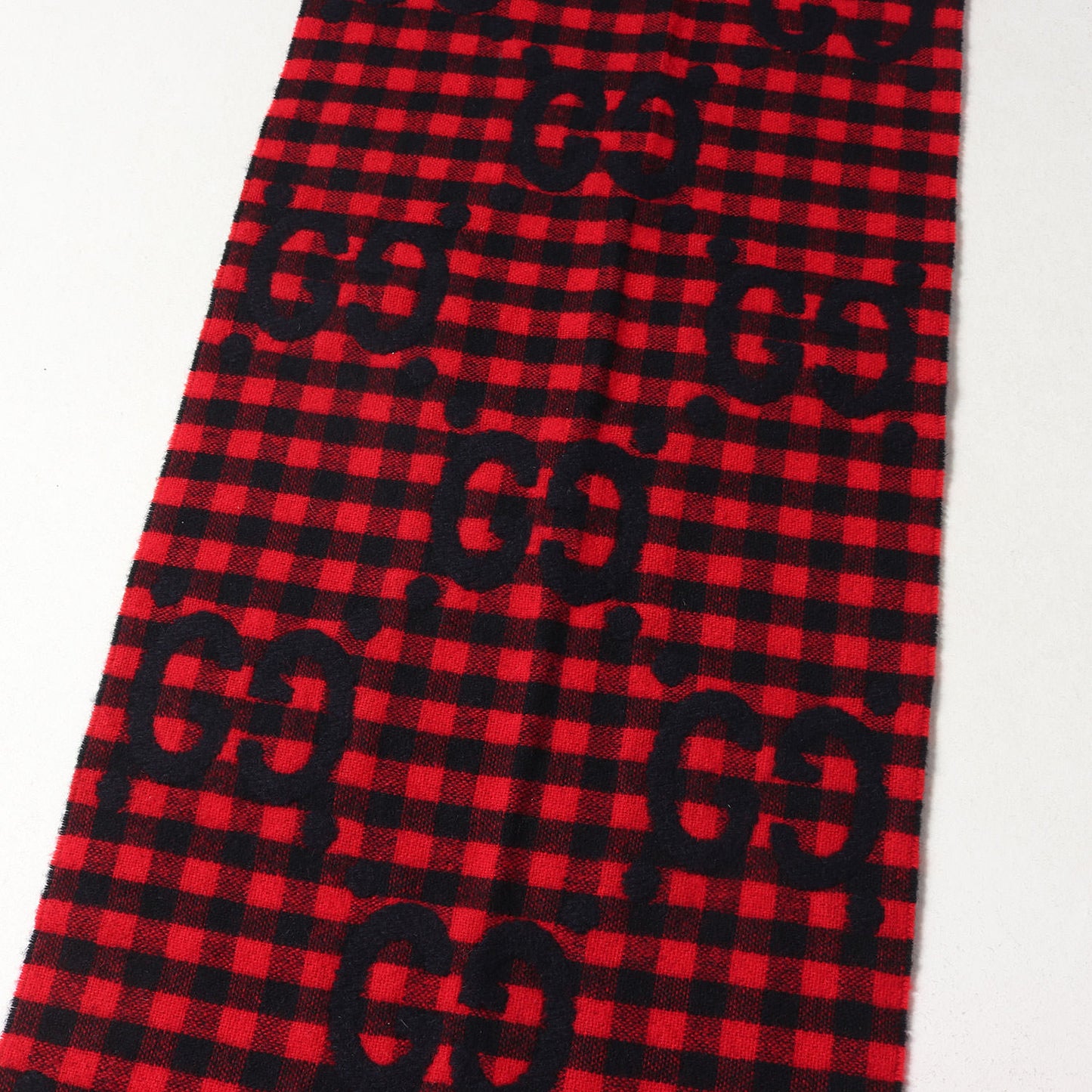 GG ジャガード ブロック チェック ウール ニット マフラー (GG JACQUARD WOOL SCARF 644365 4G718)