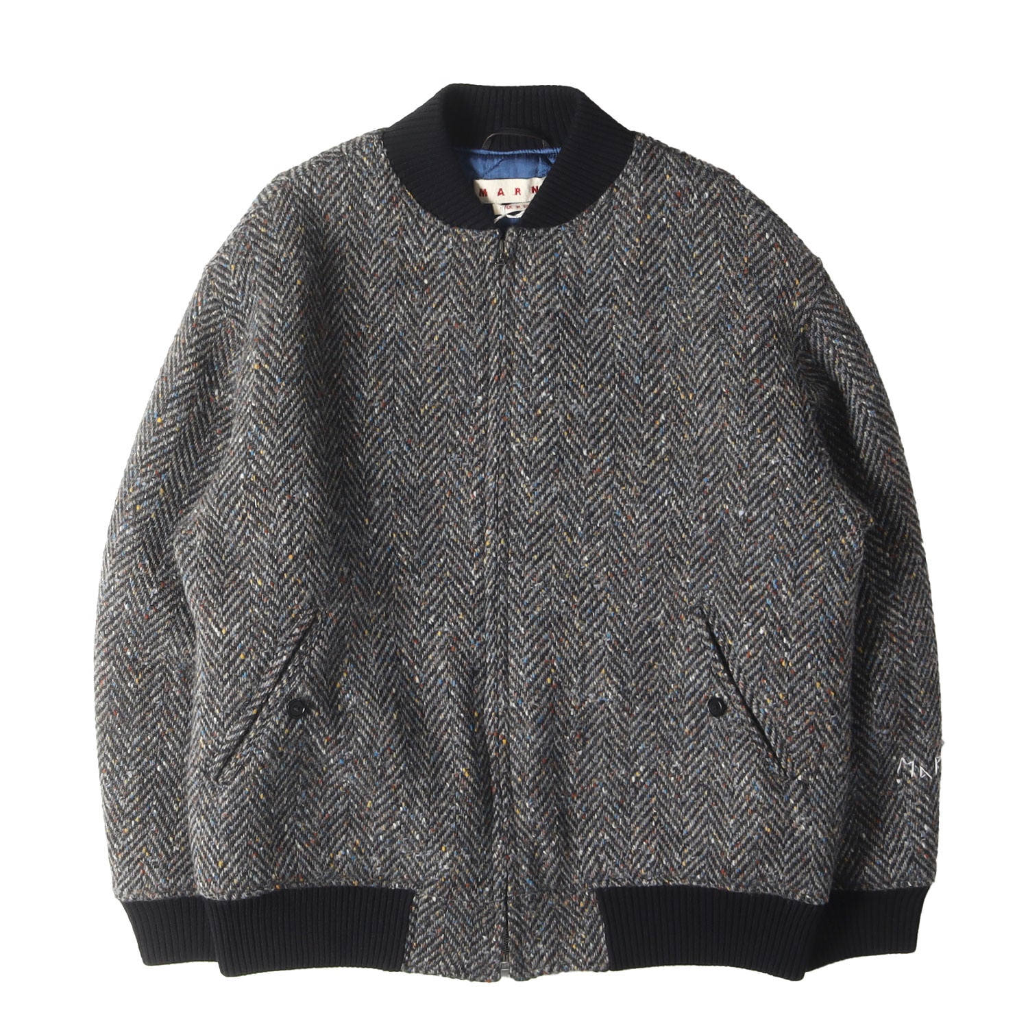 MARNI (マルニ) 22AW ネップ混 ウール ツイード ノーカラー ブルゾン  