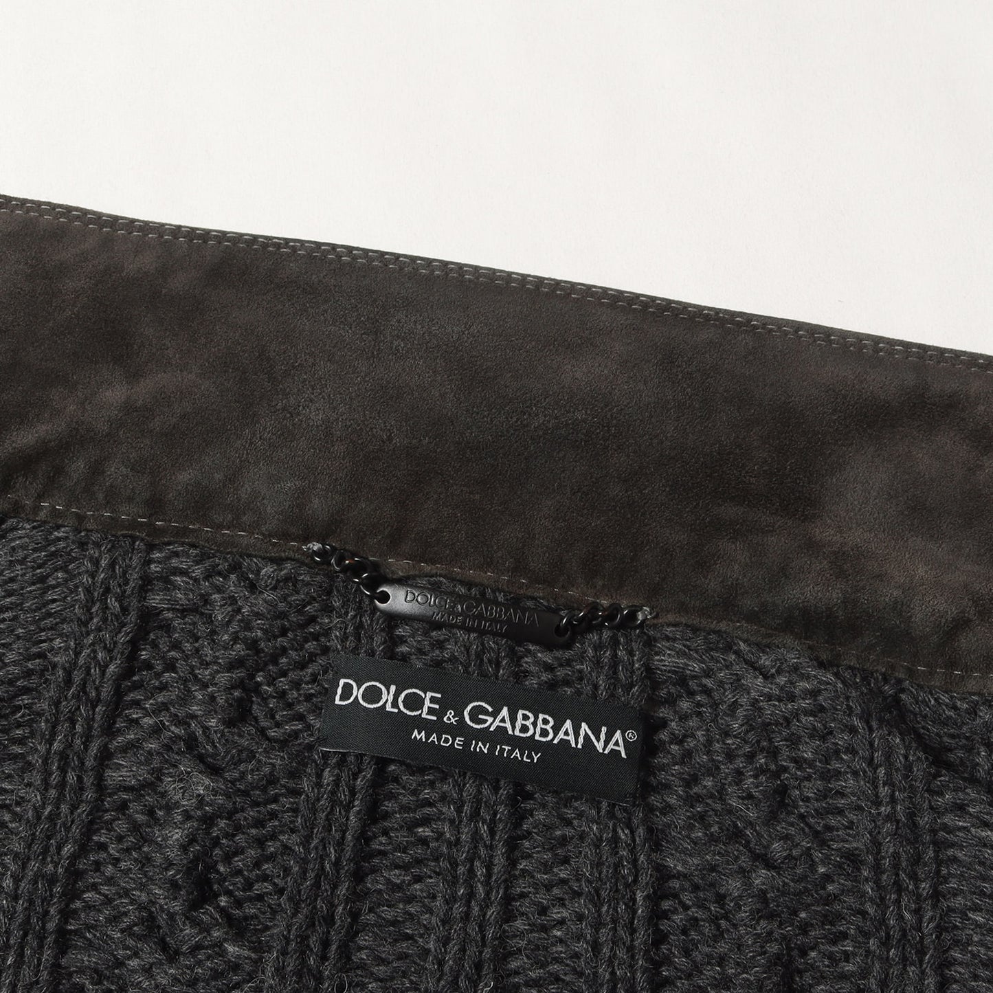 ケーブルウールニット 切替 スウェード レザー ブルゾン