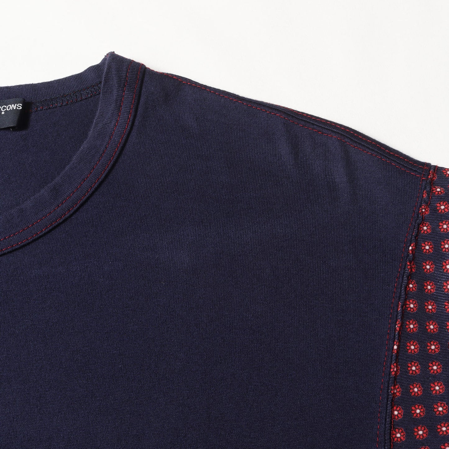 00s スリーブ フラワー リネン混 キュプラコットン 切替 バインダーネック Tシャツ (HE-T111)