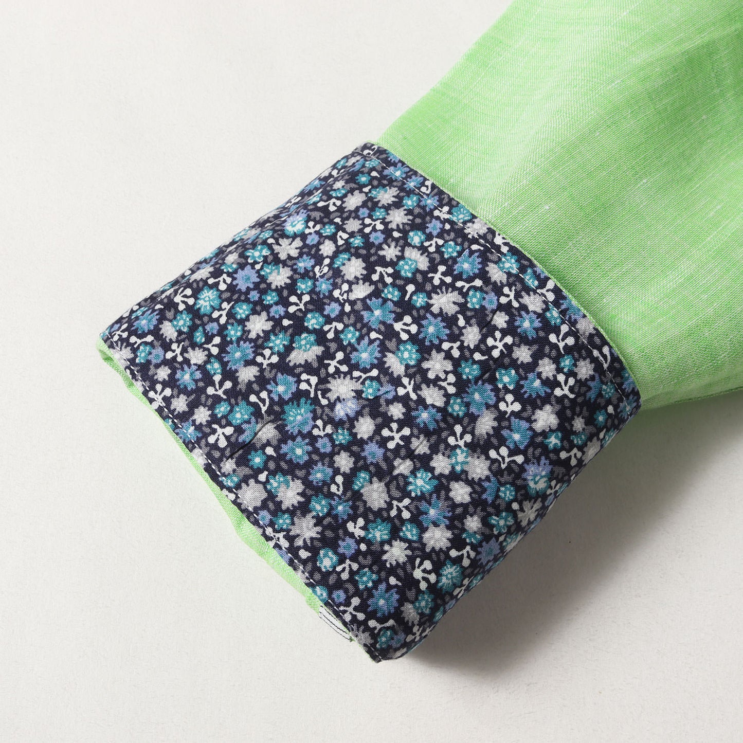 袖裏 小花柄 ボタンダウン リネン ドレス シャツ (133620 C308) / コンバーチブルカフス PS MADE IN JAPAN