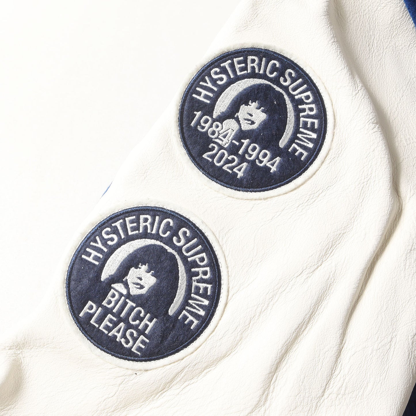 24AW × HYSTERIC GLAMOUR スリーブレザー メルトン スタジャン (HG Varsity Jacket)