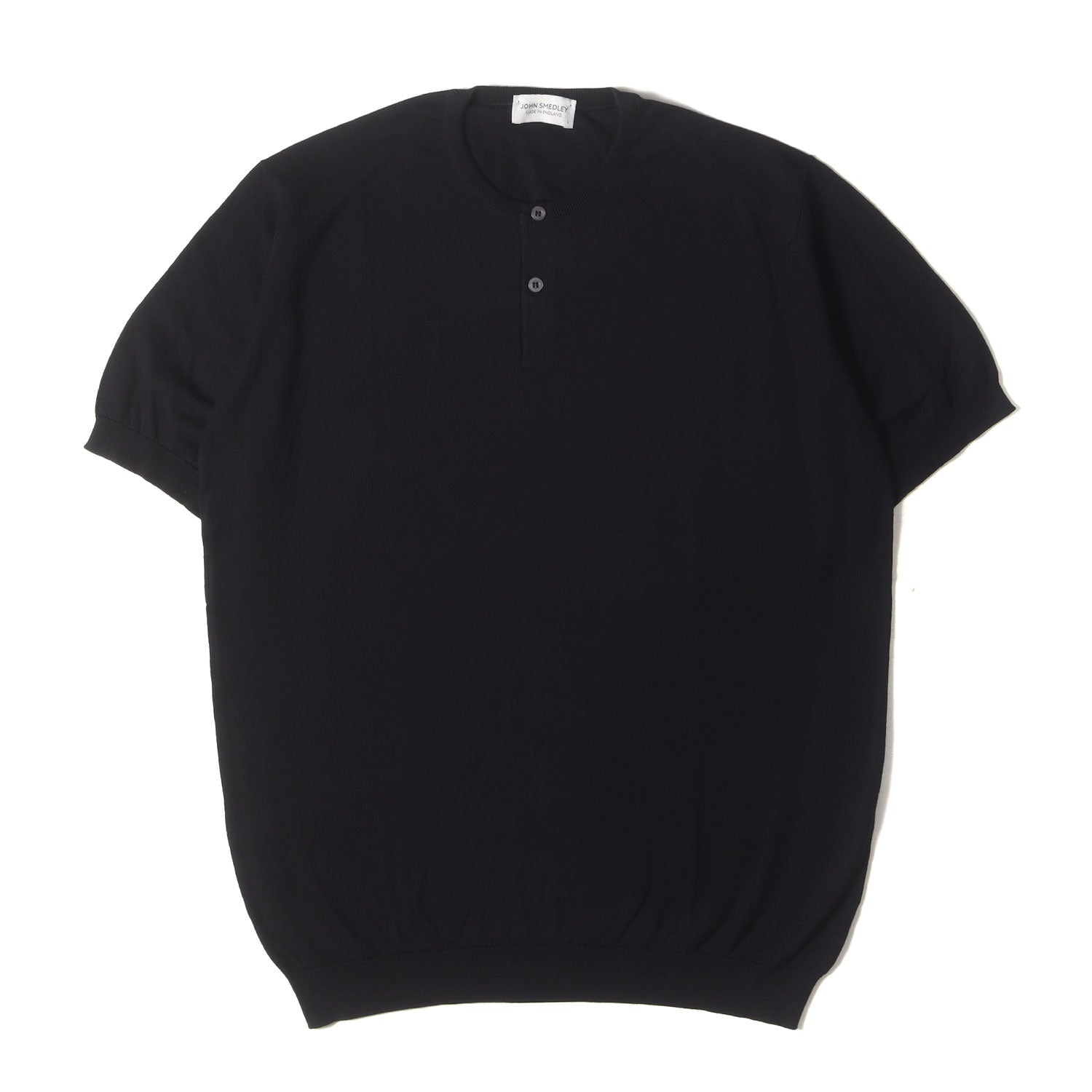 JOHN SMEDLEY コットンヘンリーネックニットTシャツ ネイビー S 【公式