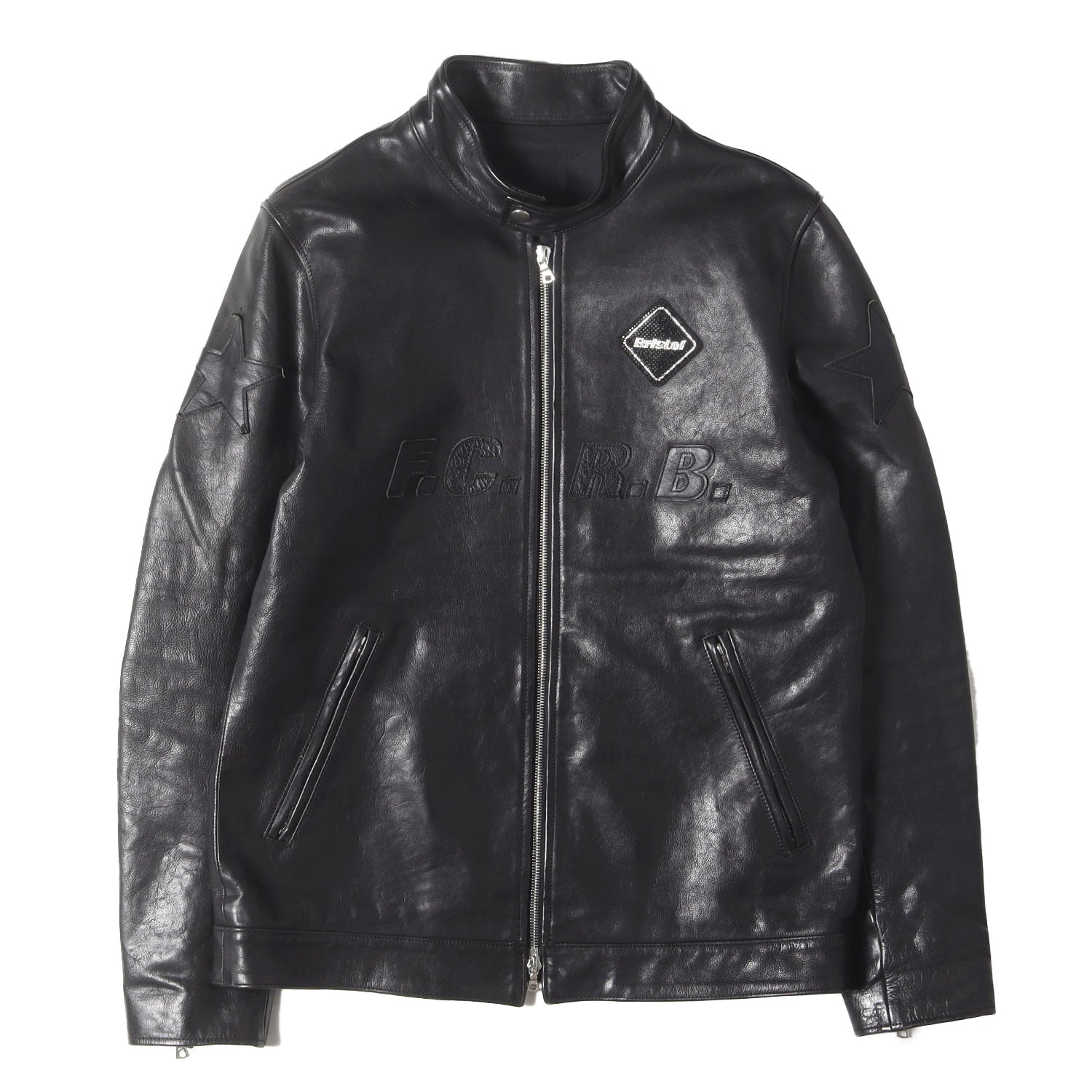 ラインストーン ロゴ カーフレザー シングル ライダース