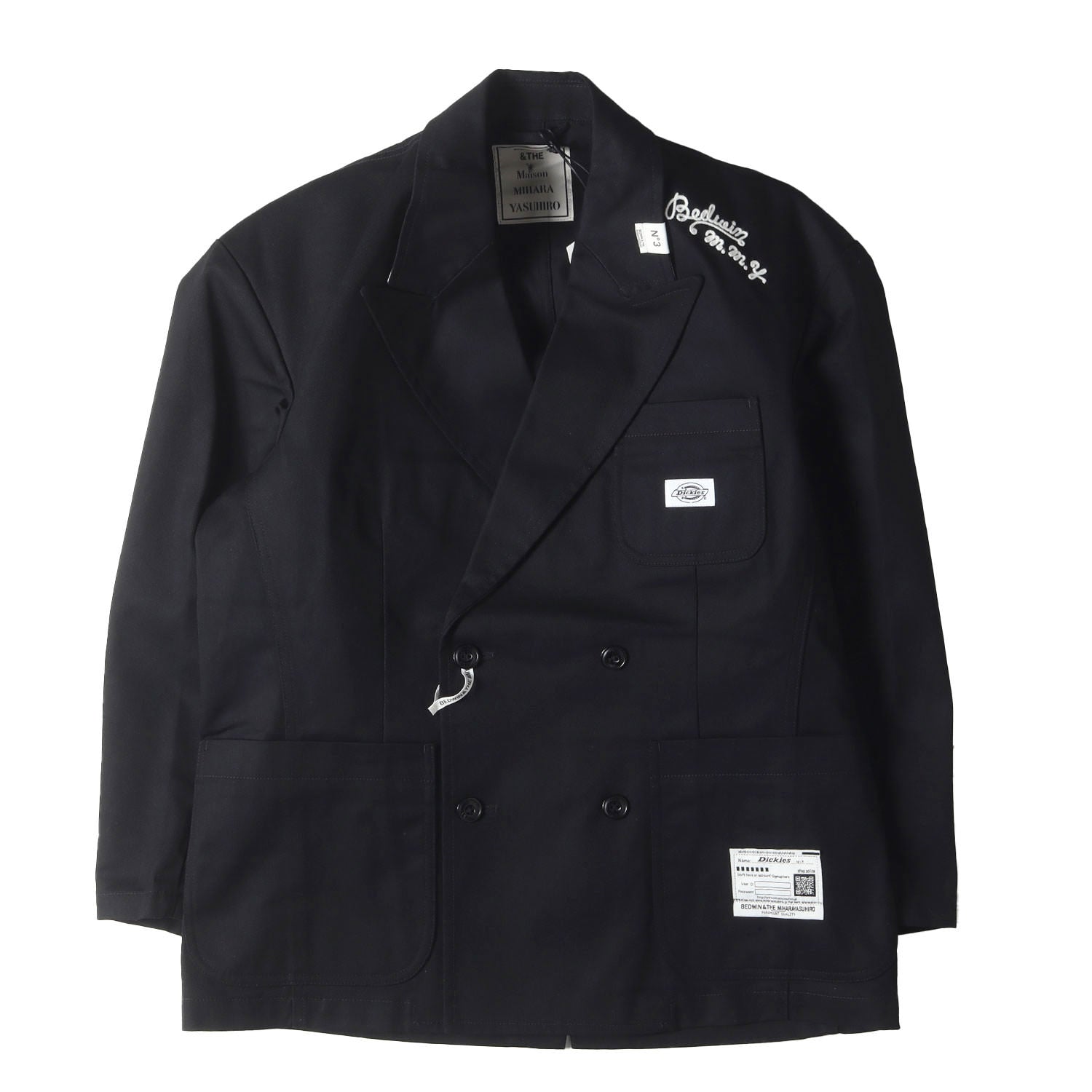 MIHARA YASUHIRO ミハラヤスヒロ ジャケット ブラック 黒 サイズ:44 | 25AW Dickies × BEDWIN ダブルブレスト T/Cツイル テーラード ジャケット (Double-Breasted Jacket C15JK014) | アウター ブルゾン 上着【メンズ】【中古】【新品同様】【K4641】 25AW × Dickies × BEDWIN ダブルブレスト T/Cツイル テーラード