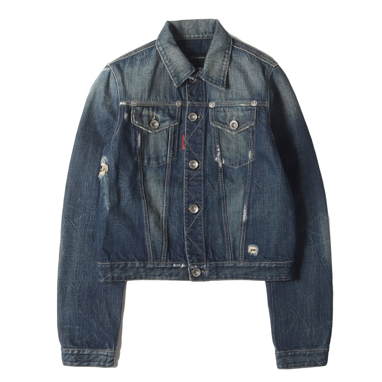 DSQUARED2 ディースクエアード ジャケット インディゴ サイズ:48 | 00SS ヴィンテージ ペイント リペア加工 デニム トラッカー ジャケット (71 AM079 30007) | アウター Gジャン ブルゾン 上着【メンズ】【中古】【K4655】 00SS ヴィンテージ ペイント リペア加工 デニム トラッカー ジャケット