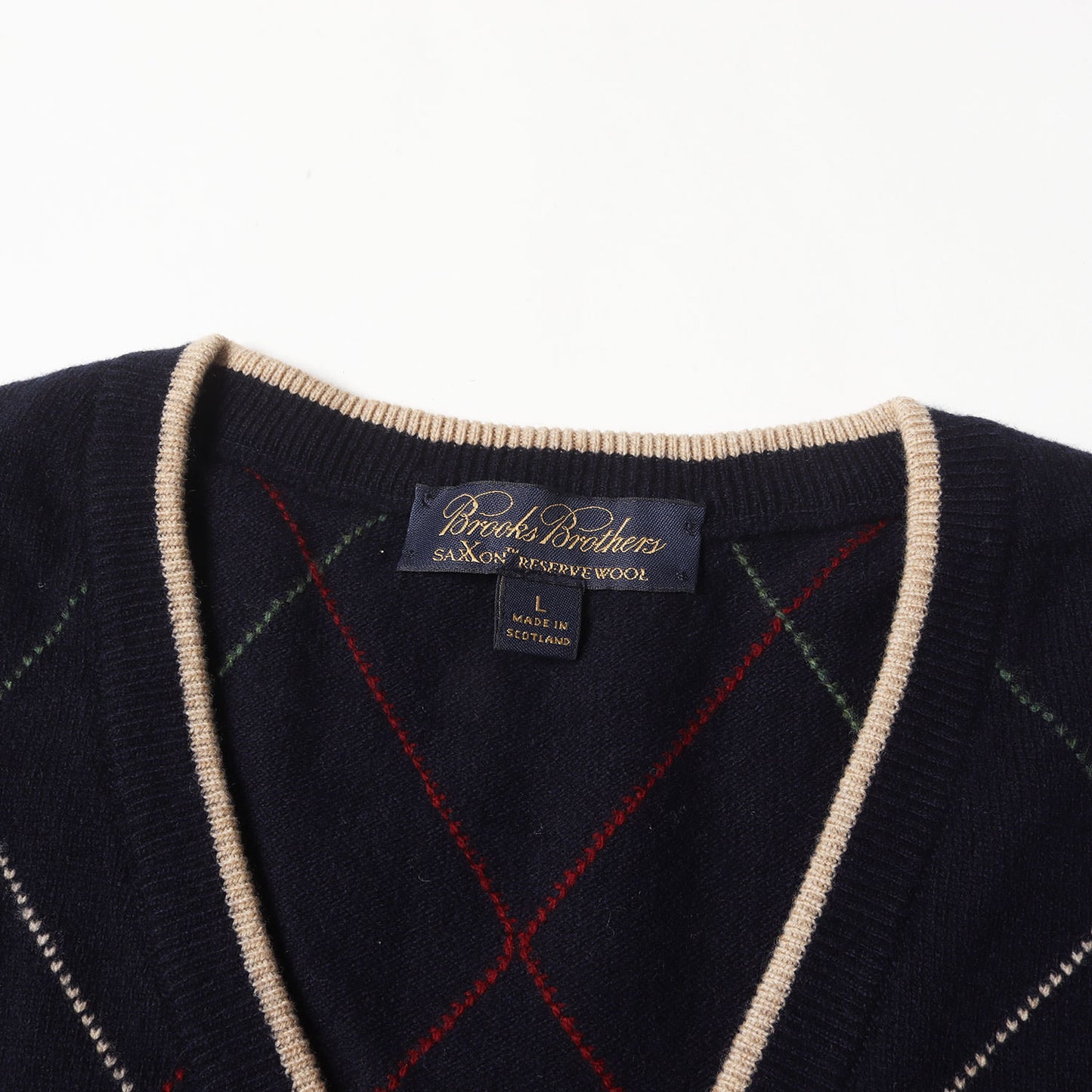 Vネック アーガイル ウール ニット セーター / SAXXON RESERVE WOOL MADE IN SCOTLAND