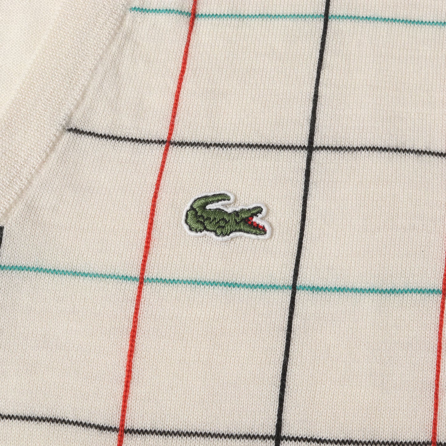 ワンポイント ワニ 刺繍 ウインドウペン チェック ハイゲージ ニット Vネック ベスト