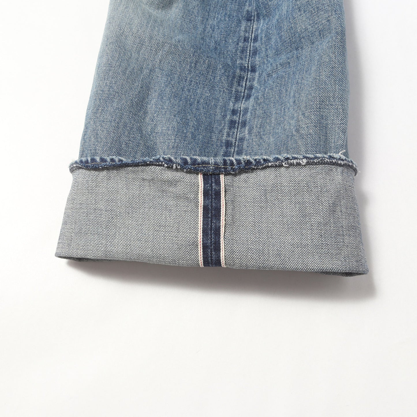 25SS ユーズドウォッシュ ワイド セルビッジデニム パンツ (WIDE LEG JEANS USED WASHED)