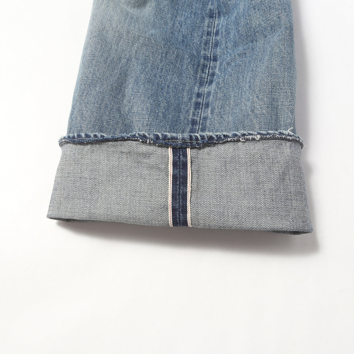 25SS ユーズドウォッシュ ワイド セルビッジデニム パンツ (WIDE LEG JEANS USED WASHED)