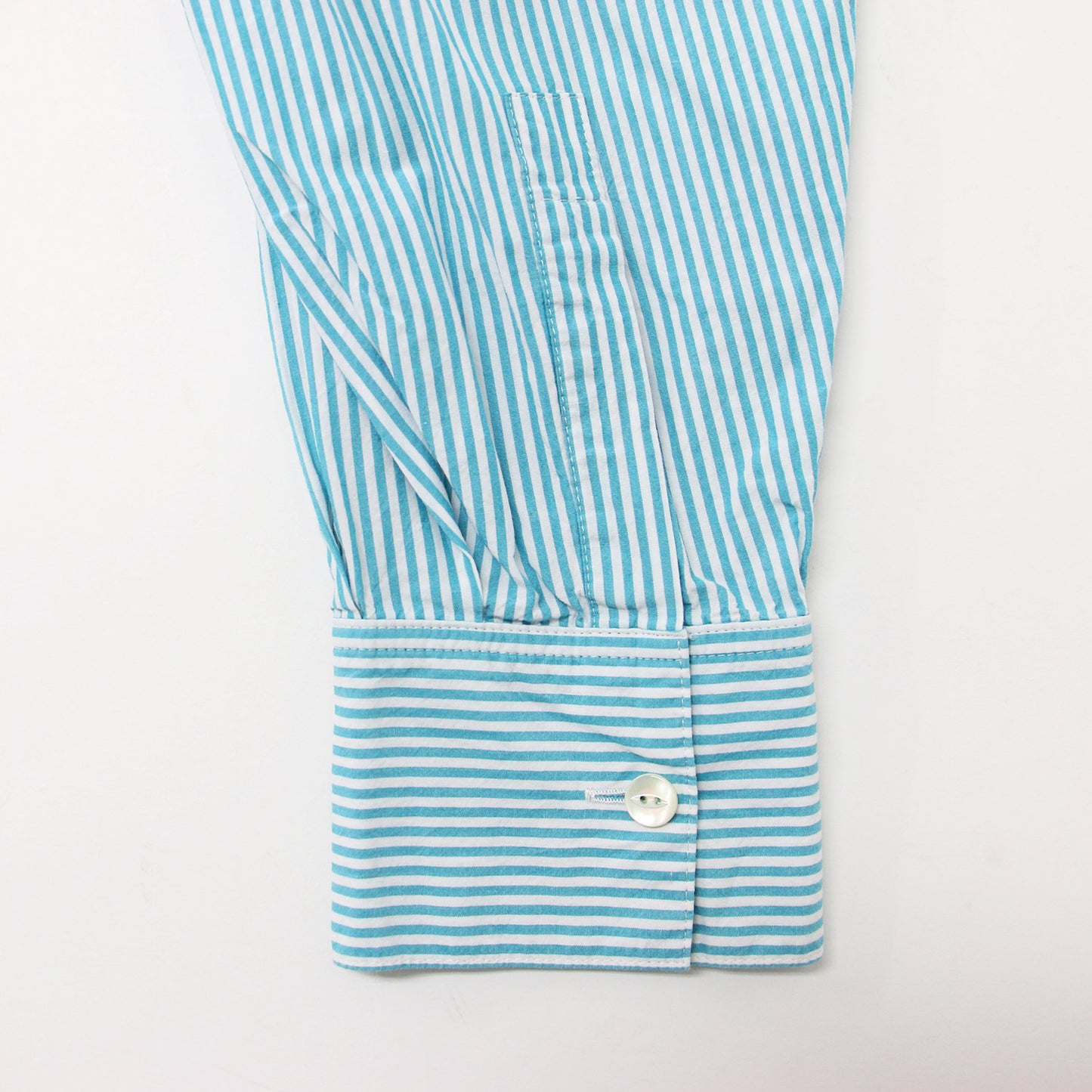 ワンピース シャツワンピース 長袖 ノーカラー ストライプ 比翼 コットン 綿 231110