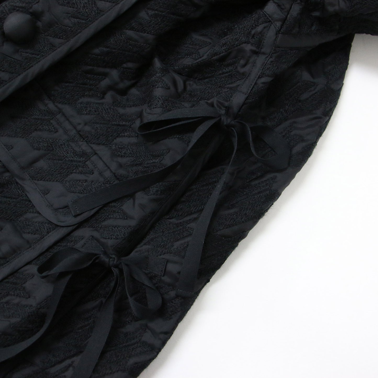 コート ロングコート 長袖 ノーカラー キルティング 千鳥格子 中綿 リボン AD2018 240613