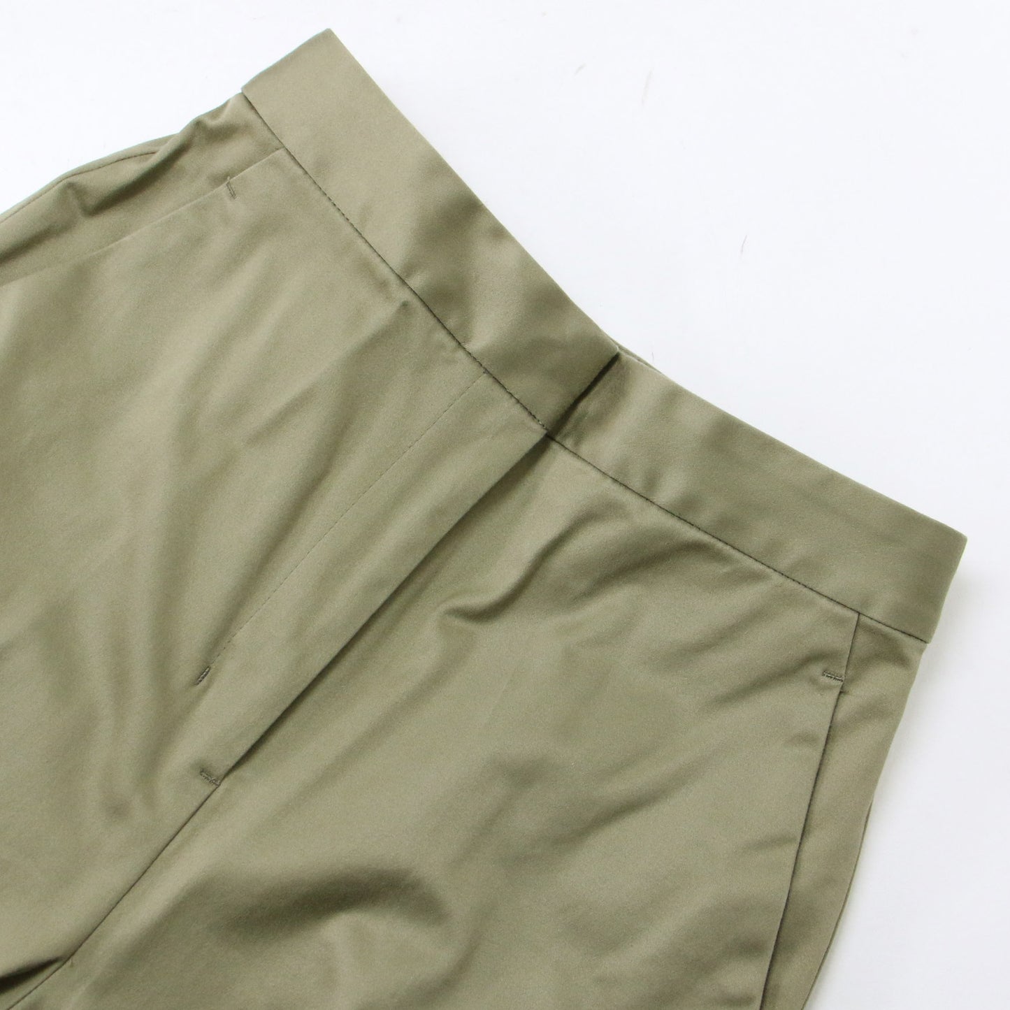 パンツ セミワイド クロップド丈 ハイウエスト ストレッチ コットンサテン 240626