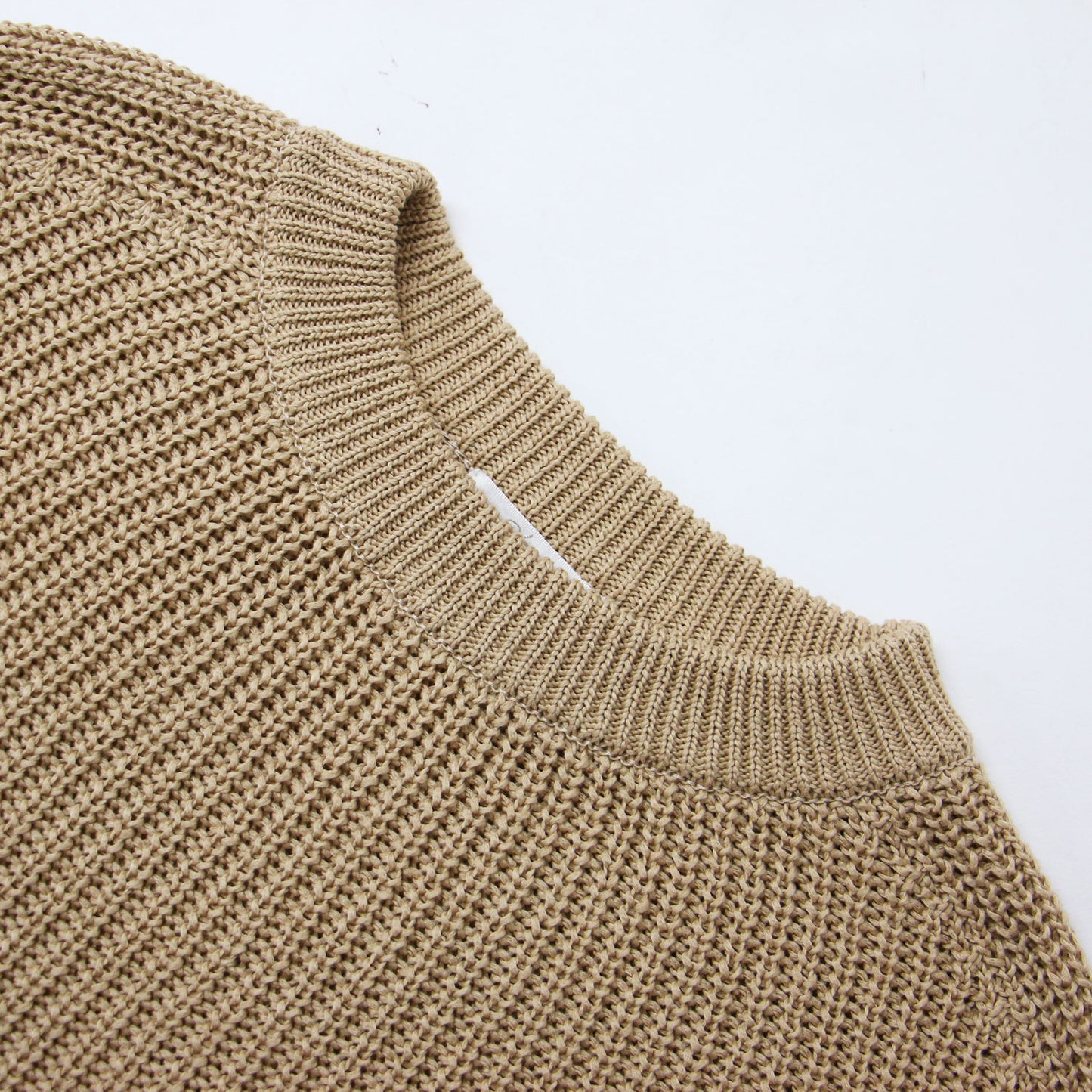 ニット プルオーバー 長袖 クルーネック 畔編み コットン 綿 240618