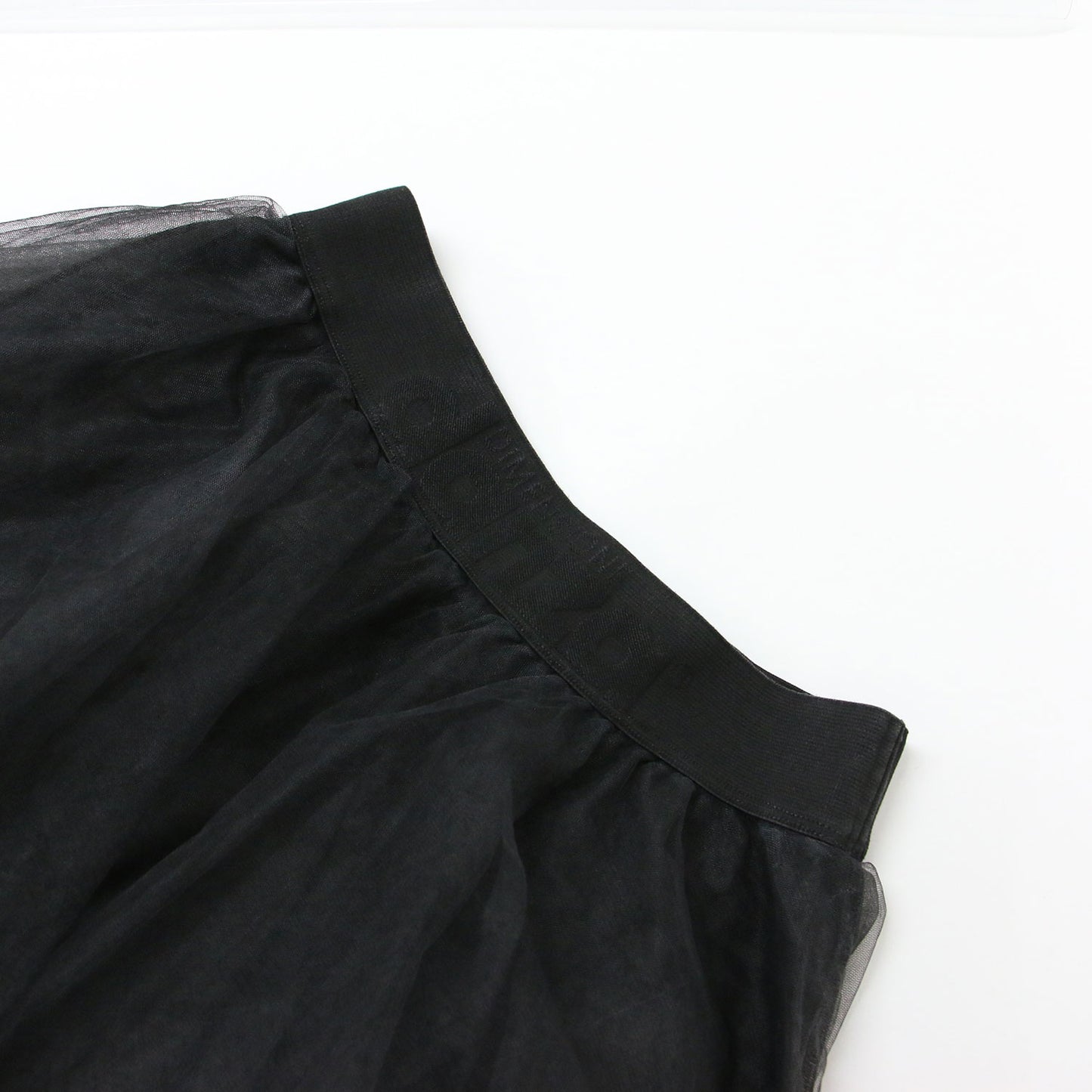 チュール ギャザー ミディ スカート / ひざ丈 フレア ウエストゴム ロゴプリント