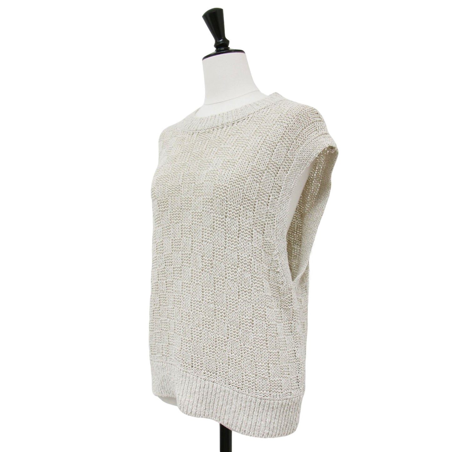 ラスティックヤーン クルーネック ベスト / ニット 格子柄 リンクス編み コットン リネン シルク 241024