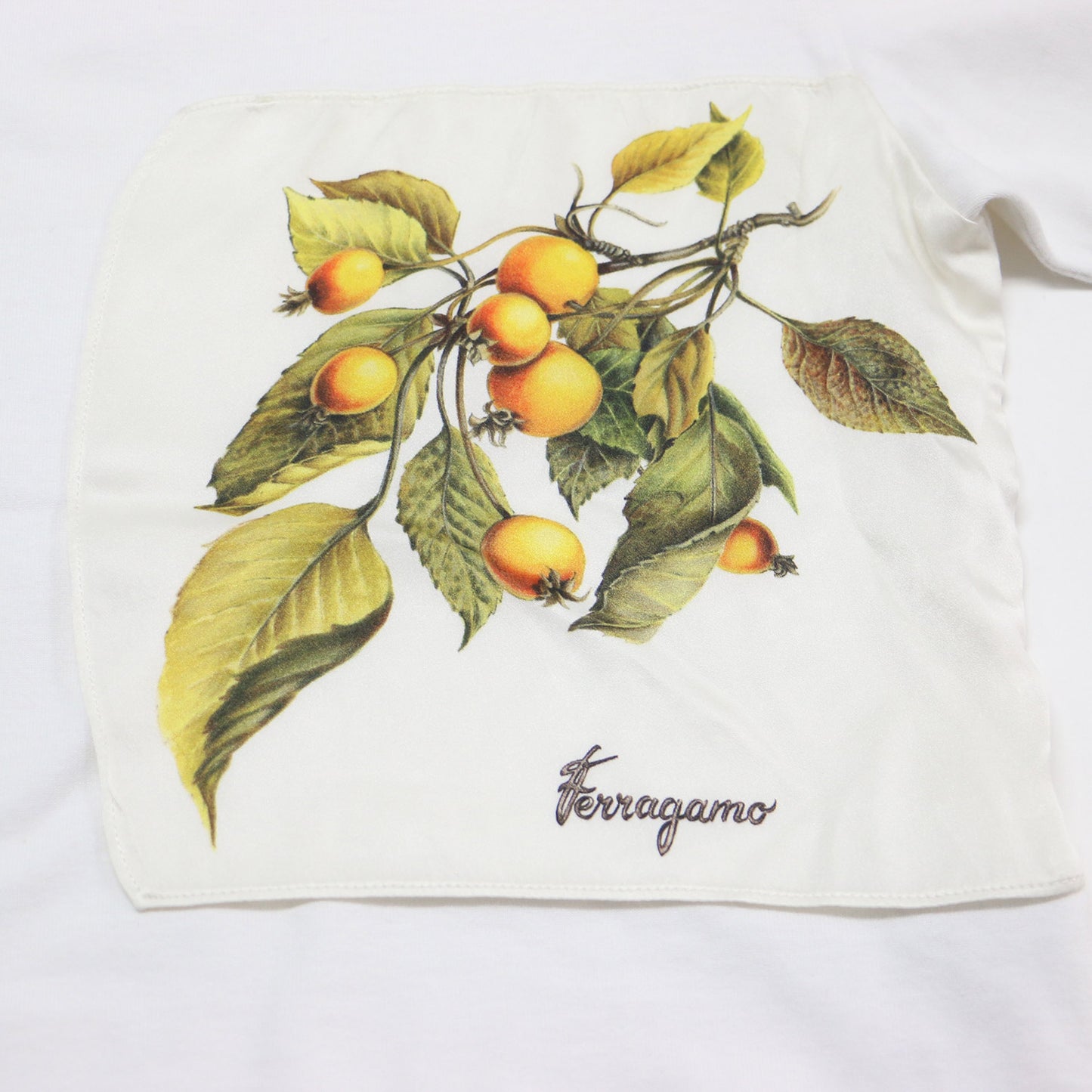 ボタニカル柄 シルクスカーフ付き 半袖 Tシャツ / プルオーバー カットソー クルーネック コットン