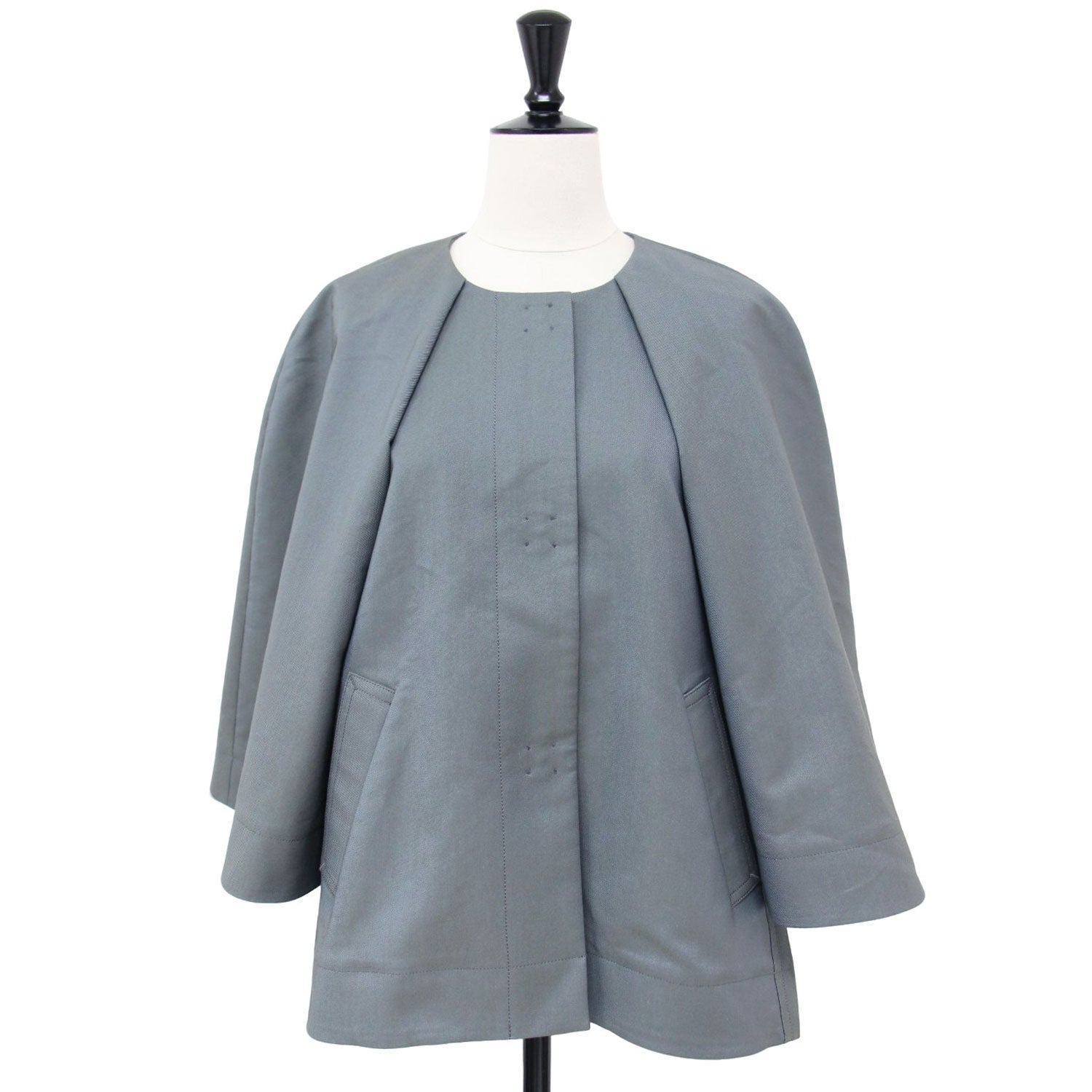 【LANVIN en bleu】ランバンオンブルー ノーカラーレザージャケット LANVIN en bleu】ランバンオンブルー ノーカラーレザージャケット