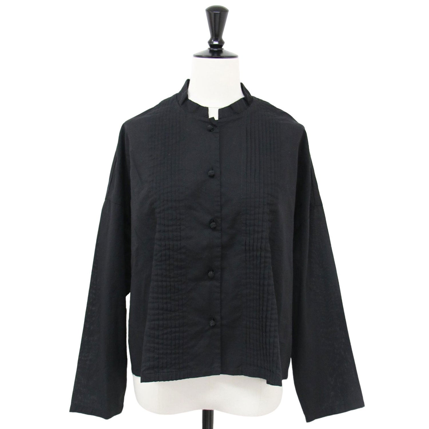 mizuiro ind/ミズイロインド]ピンタック スタンドカラーワイドシャツ