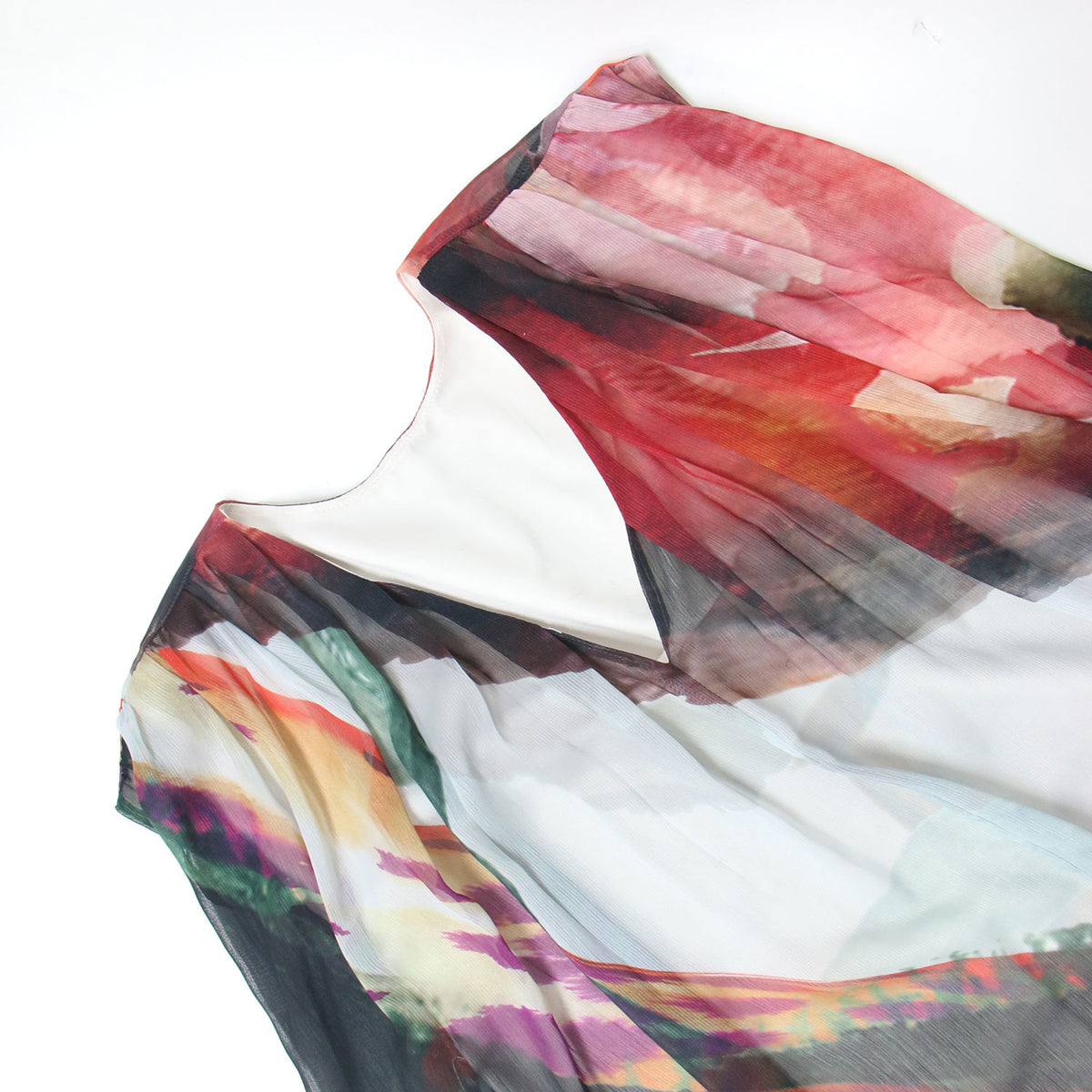 アートプリント シアー ワンピース / 2WAY ART PRINT SHEER DRESS ロング丈 フレンチスリーブ Vネック
