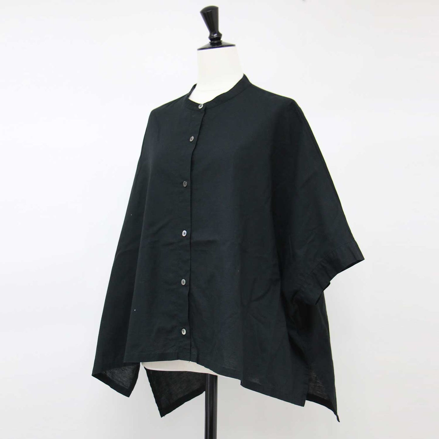 24春夏 スタンドカラー ワイド シャツ / ブラウス 半袖 サイドスリット コットン リネン