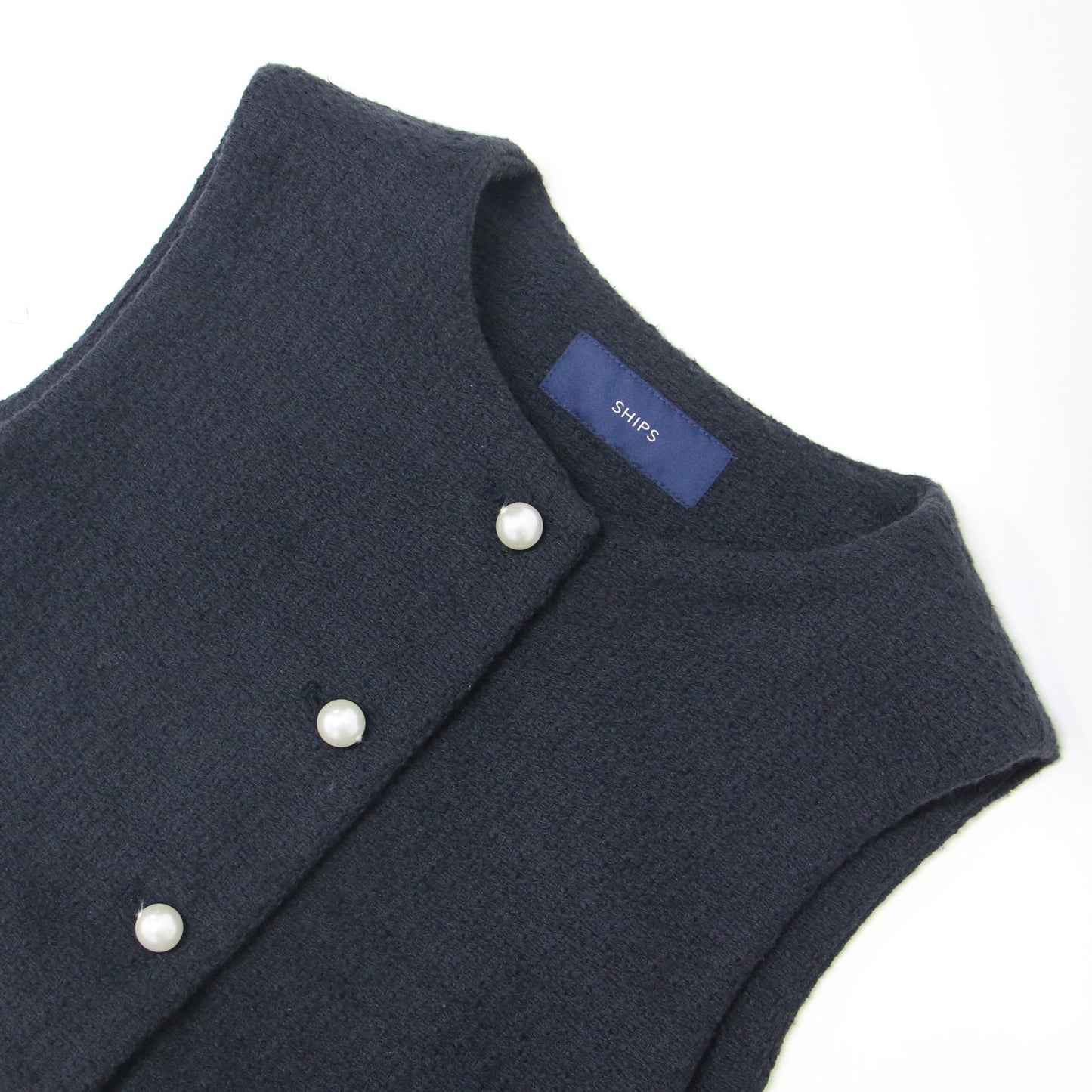 24春夏 スラブ ツイード ジレ / ベスト ペプラム フレア パールボタン コットン