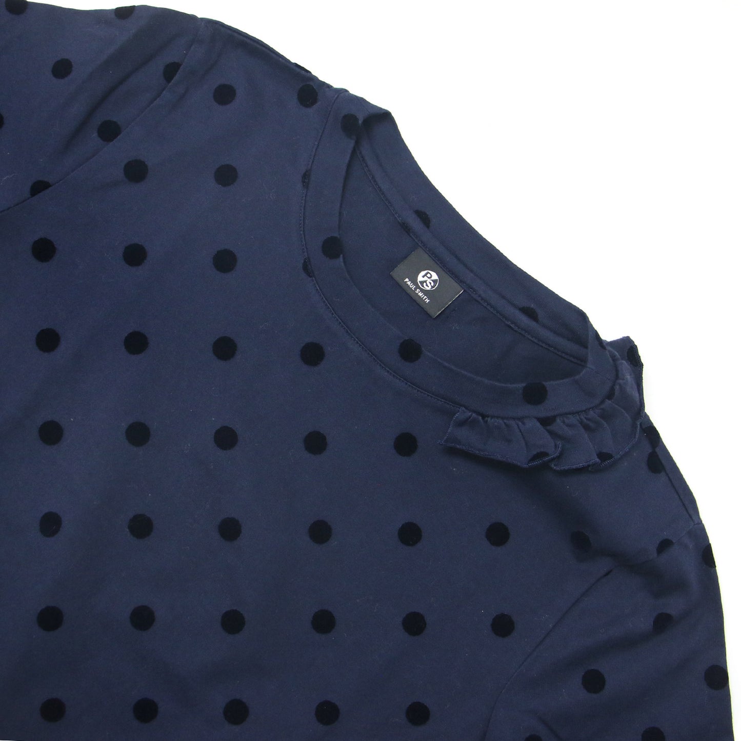 フリル ドット ショートスリーブ Tシャツ / カットソー 半袖 クルーネック フロッキー コットン