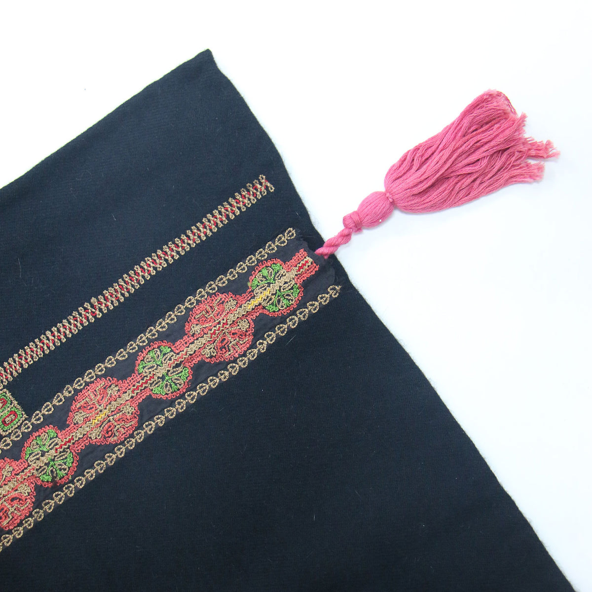 ウール エスニック柄 刺繍入り ストール / フリンジ マフラー