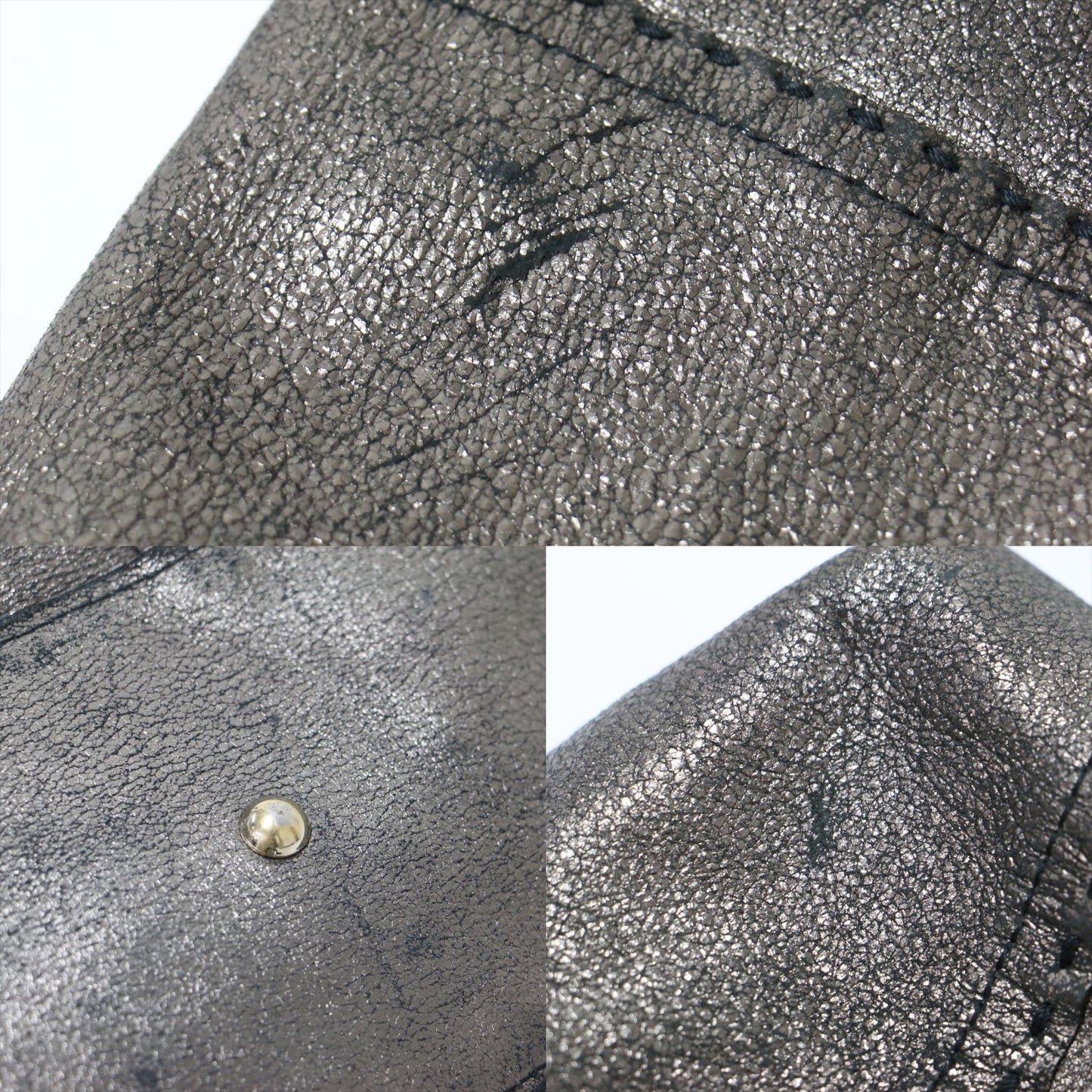 レザー リバーシブル トートバッグ / ショルダー 肩掛け メタリック 巾着型