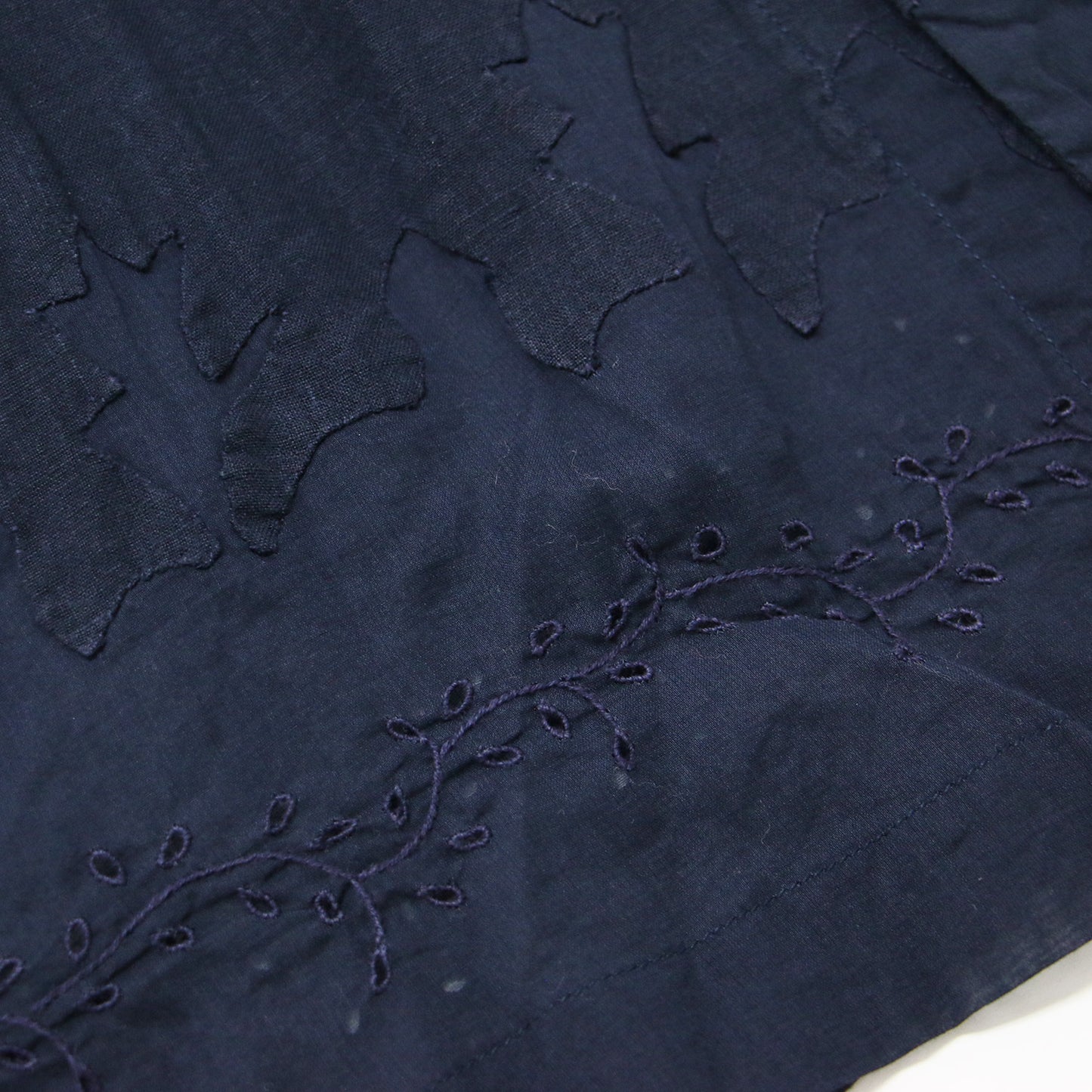 リネン ロング カーディガン / 長袖 ハンド刺繍 コットンボイル