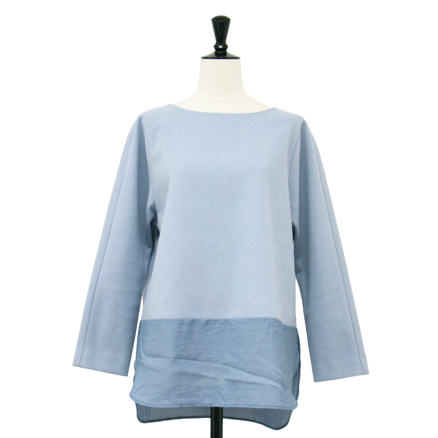 NOLLEYS ノーリーズ ブラウス ブルー サイズ:38(M) | 23秋冬 シアー ドッキング プルオーバー ブラウス 3-0035-6-01-006 | ボートネック 長袖 ストレッチジャージー 切替 | 日本製 | トップス シャツ【レディース】【中古】【K4526】 NOLLEY'S (ノーリーズ) 23秋冬 シアー ドッキング プルオーバー