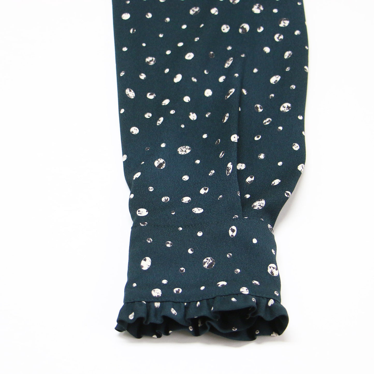 スクラッチ ドット プリント ブラウス / フリル スタンドカラー 長袖 シャツ