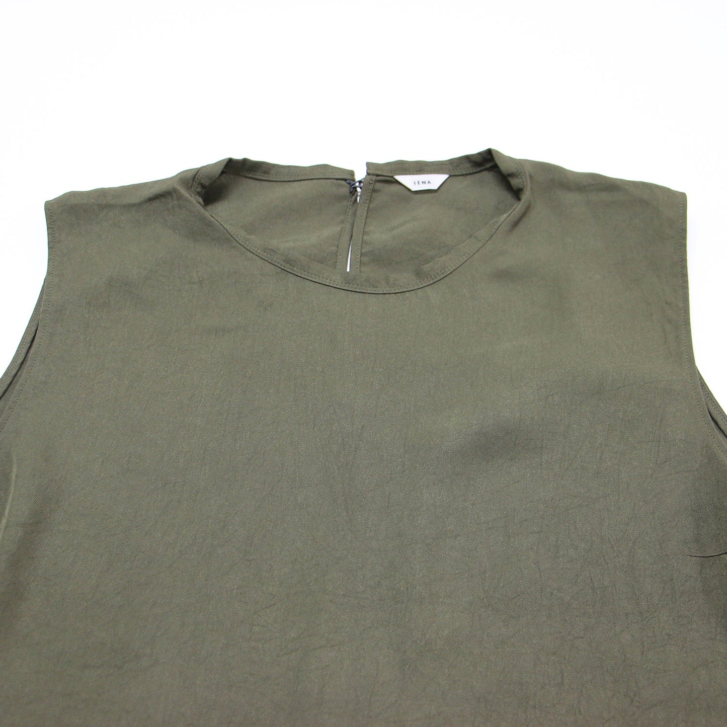 シアー ノースリーブ ブラウス / クルーネック サイドスリット アセテート