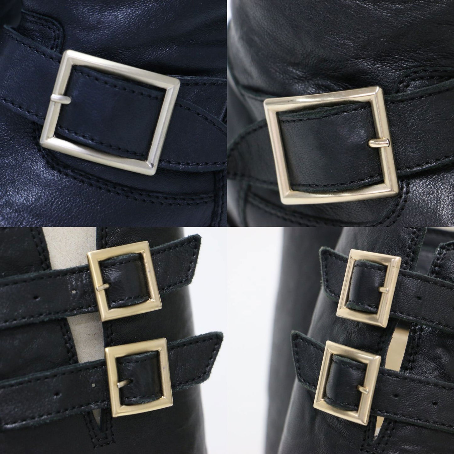 レザー ロング エンジニア ブーツ / バイカーブーツ ベルト シワ加工 本革