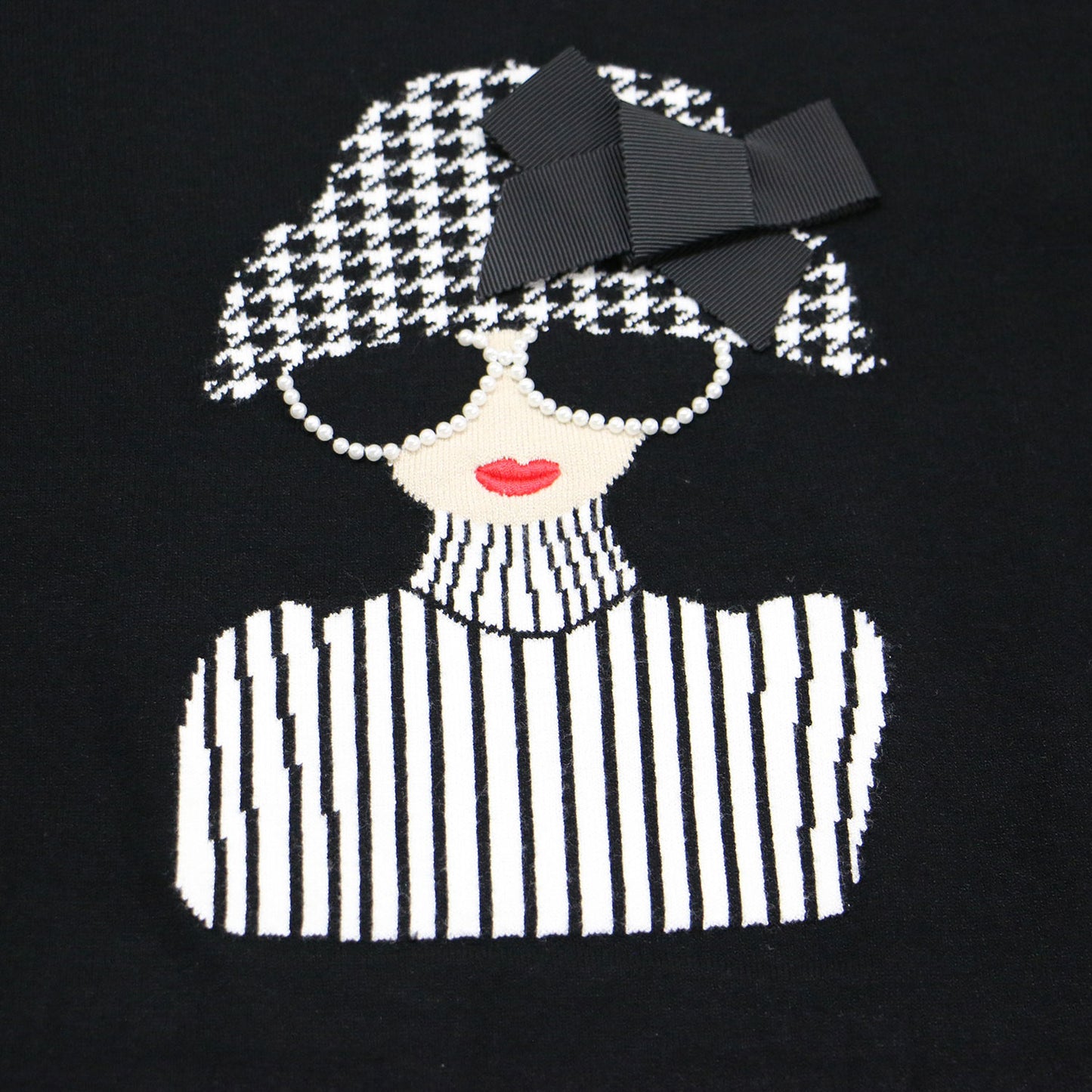 24秋冬 女の子モチーフ ニット / クルーネック 長袖 ギャザースリーブ ストレッチ