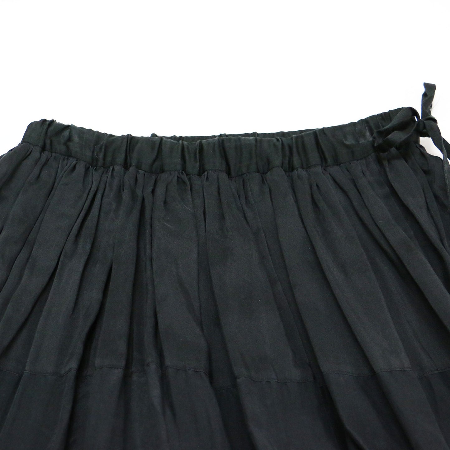 コットン シルク ギャザー ロング スカート / マキシ丈 ウエストゴム サイドリボン