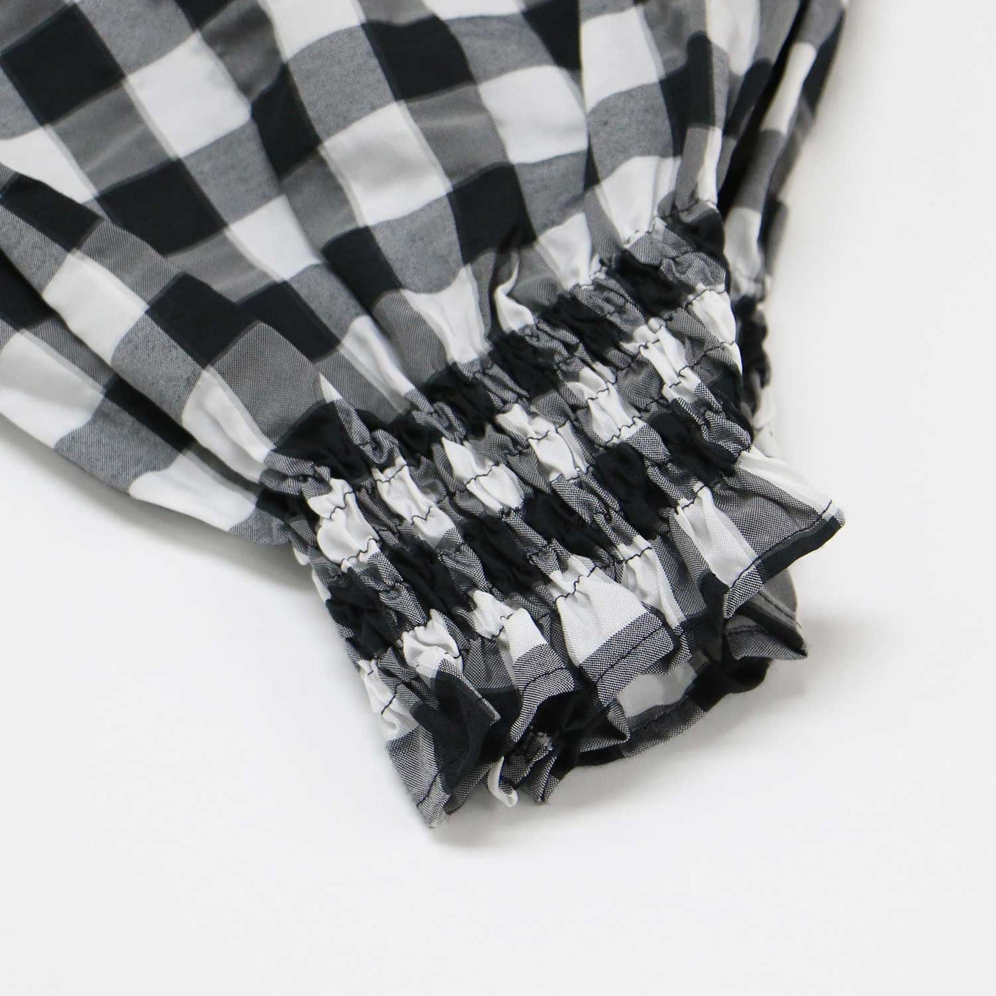 ギンガム ギャザー ボリューム ブラウス / 7分袖 ラグランスリーブ ラウンドネック チェック柄