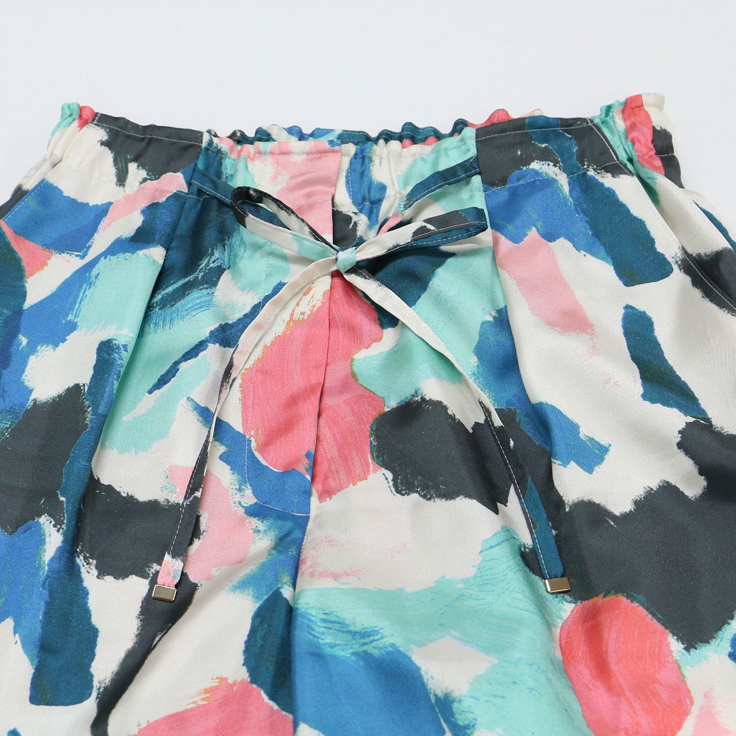 パッチペインティング プリント イージー ストレート パンツ / ワイドパンツ ドローストリング ウエストゴム