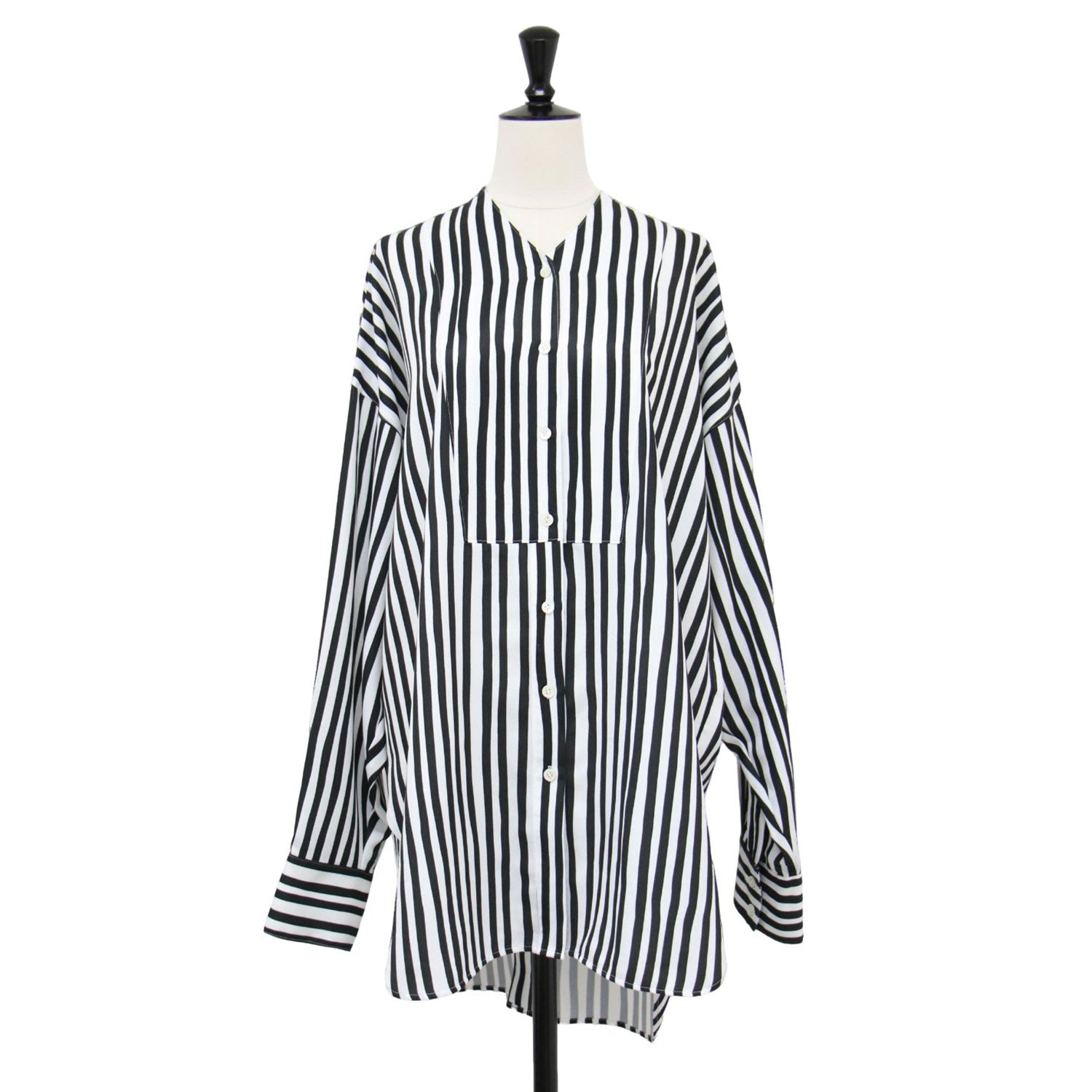 CITYSHOP シティショップ シャツ ブラック ホワイト 黒白 サイズ:FREE / ストライプ プリント シャツ / STRIPE PRINT Vネック 長袖 ラウンドヘム ベンツ 比翼ボタン / トップス ブラウス 羽織り【レディース】【中古】【美品】【K4503】 CITYSHOP (シティショップ) ストライプ プリント シャツ / STRIPE