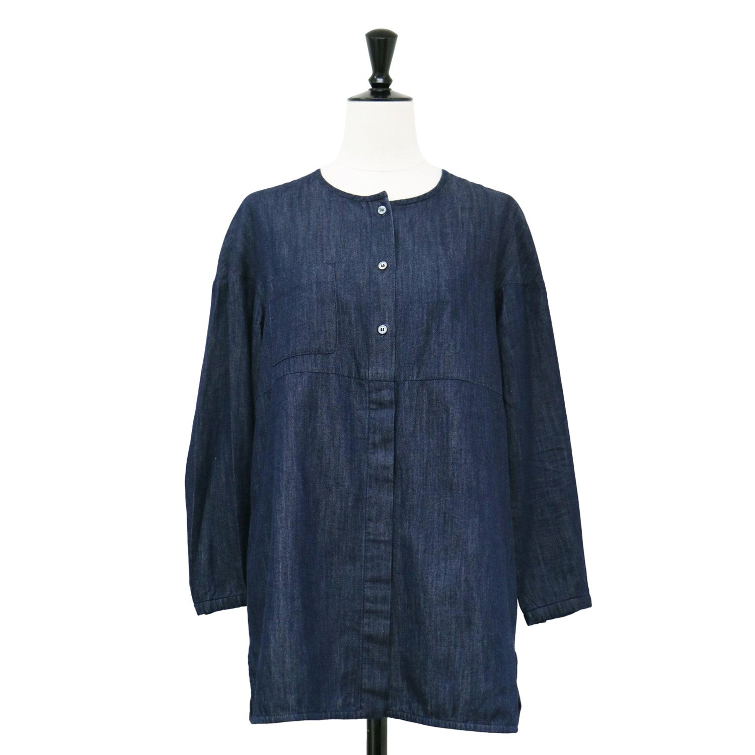 S Max Mara (エス マックスマーラ) ノーカラー デニム シャツ S Max Mara (エス マックスマーラ) ノーカラー デニム シャツ