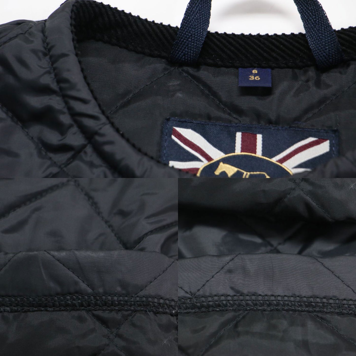 ノーカラー キルティング ジャケット / ショート丈 長袖 クルーネック 中わた