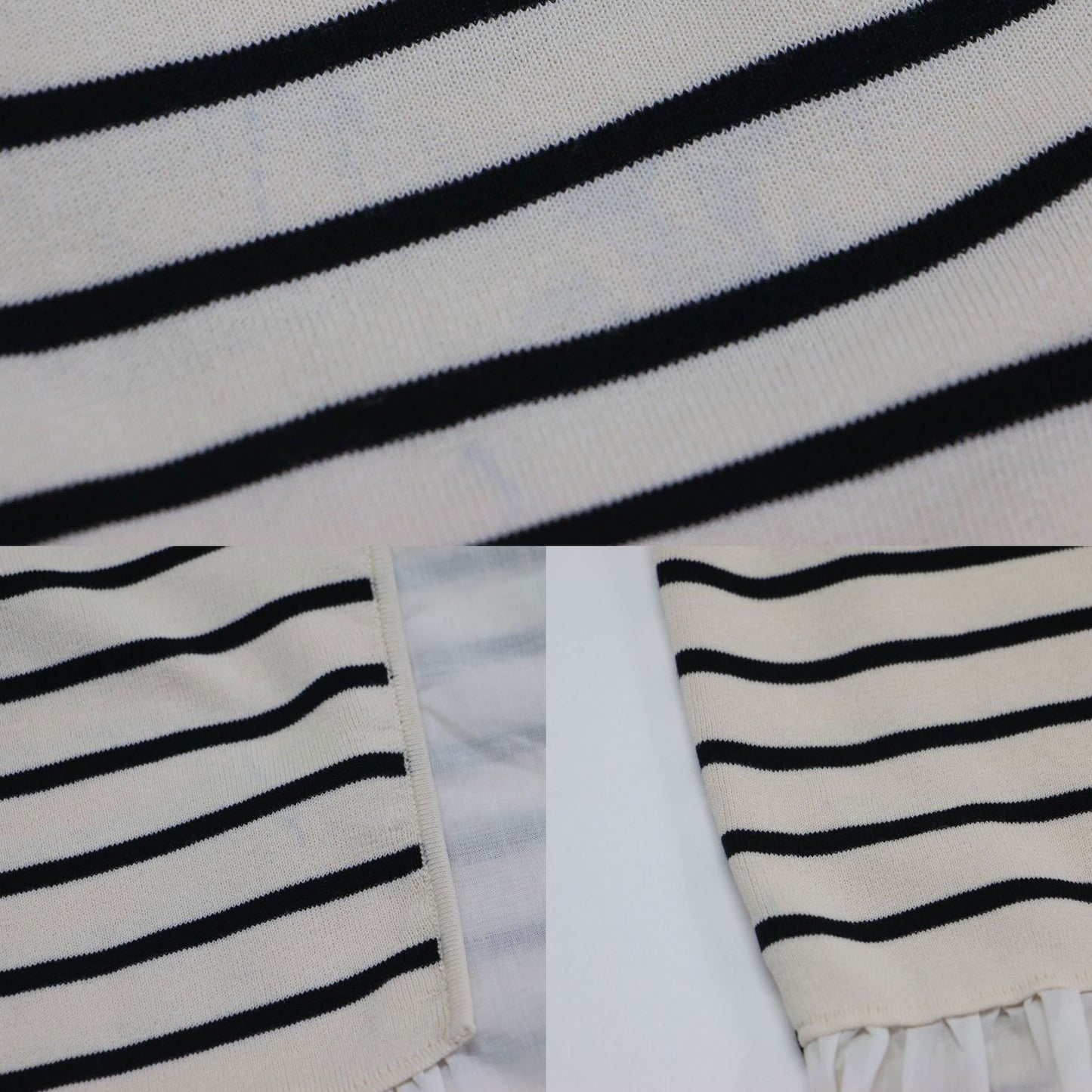 24春夏 ファブリックコンビ ノースリーブ プルオーバー / ニット クルーネック 切替 フリル ボーダー リボン コットン