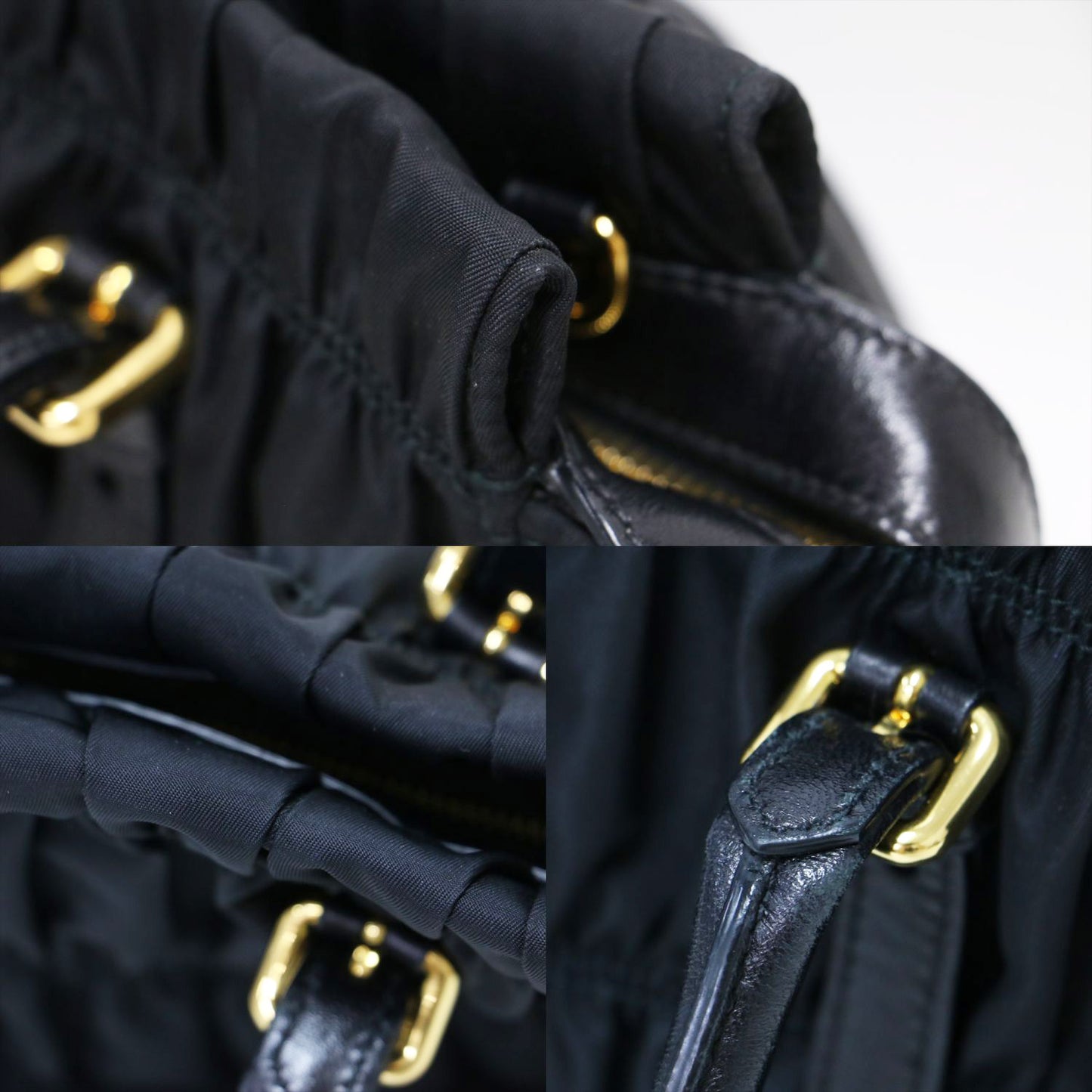 ナイロン ハンドバッグ / 1BA086 トートバッグ ギャザー メタルロゴ レザーハンドル