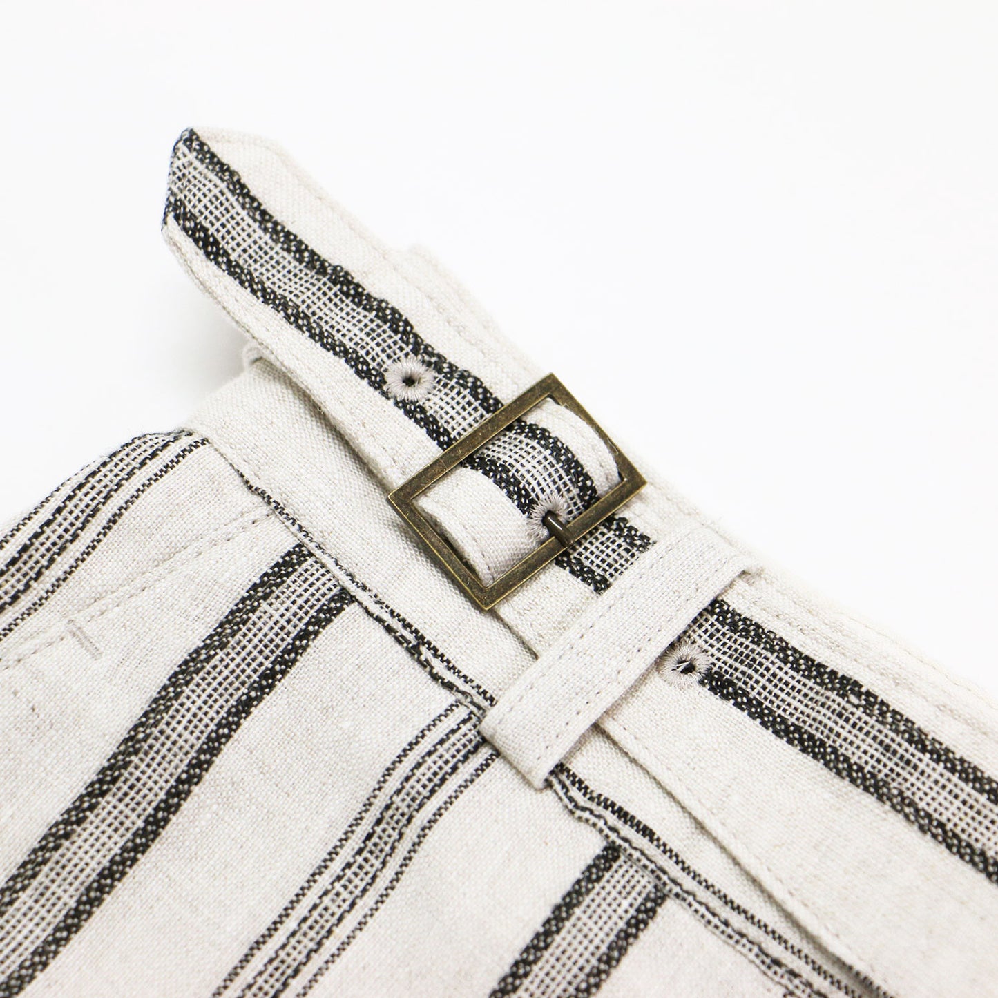 24春夏 リネン ストライプ ワイド パンツ / グルカパンツ フルレングス ウエストベルト