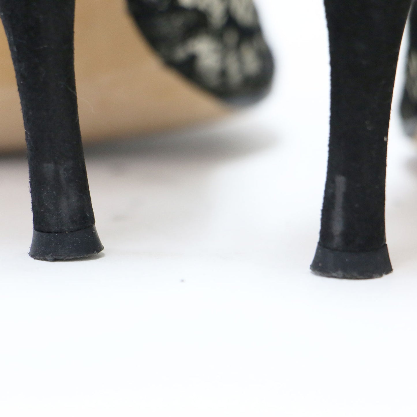 レース リボン パンプス / オープントゥ ハイヒール シアー スエード